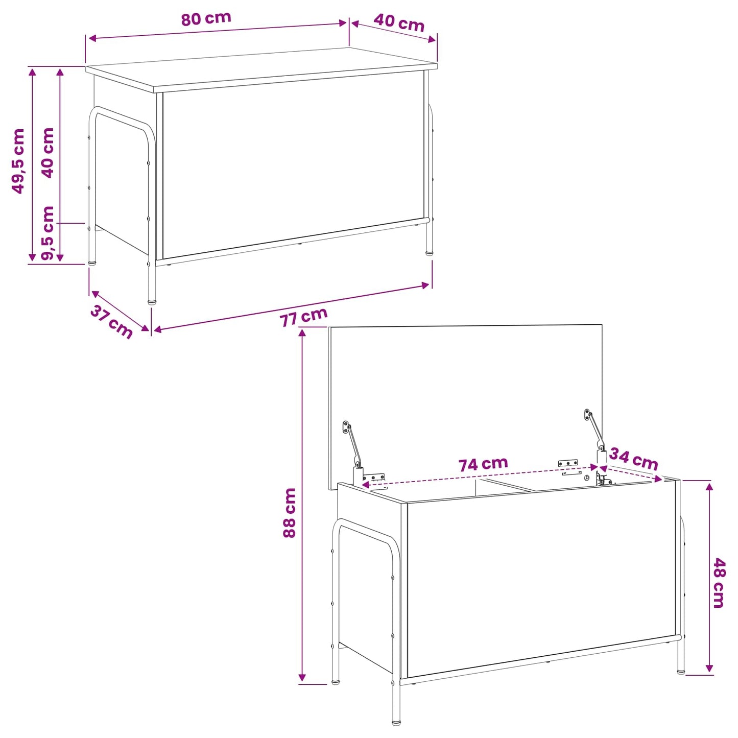 Storage Box Sonoma Oak 80 x 40 x 49.5 cm Engineered Wood