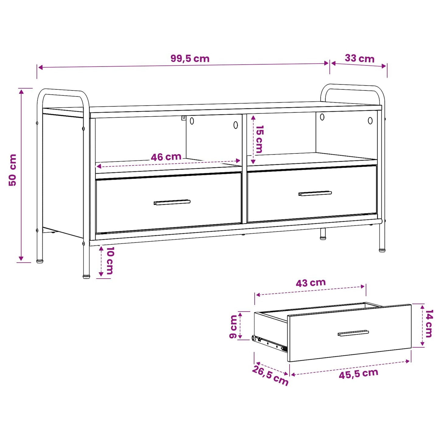 TV Cabinet 99.5 x 33 x 50 cm Black Oak Engineered Wood