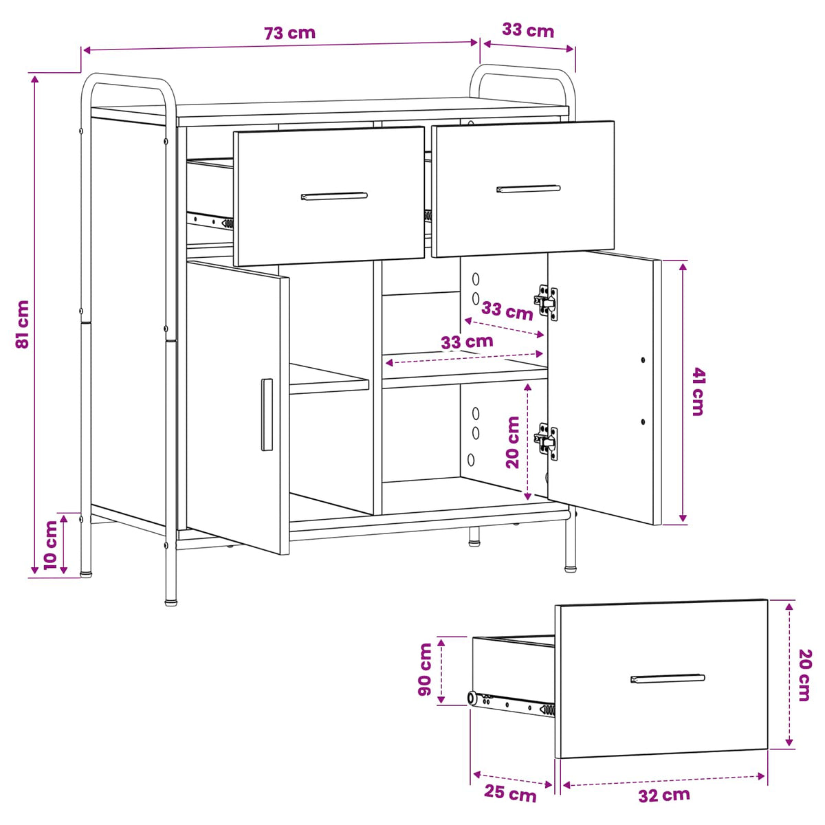 Sideboard Old Wood 73 x 33 x 81 cm Engineered Wood