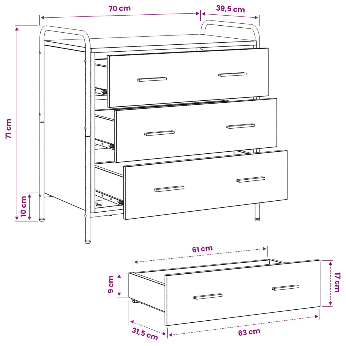 Drawer Cabinet Artisan Oak 70 x 39.5 x 71 cm Engineered Wood