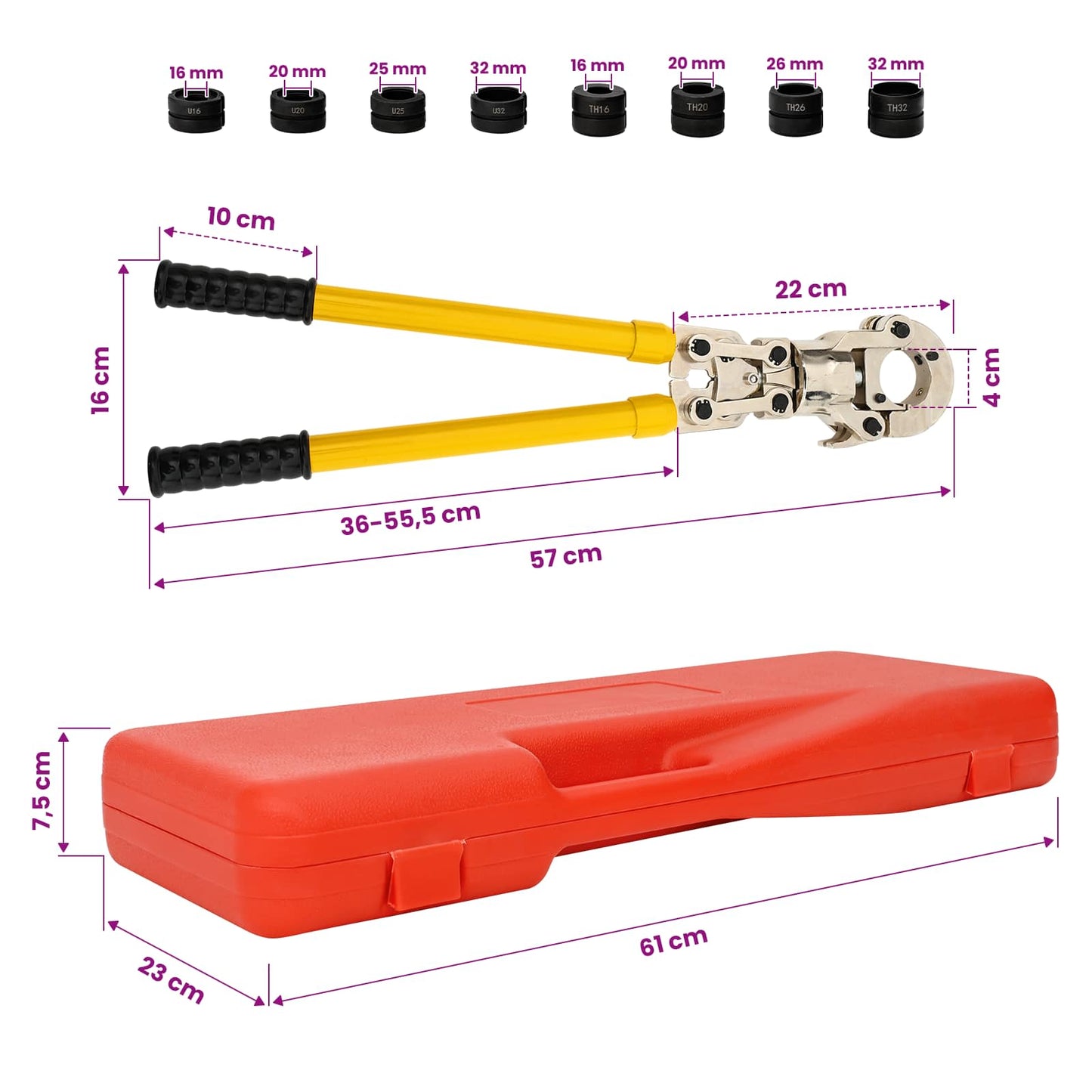 Hydraulic Pipe Crimping Tool 2 pcs 60 kN TH16-32 mm U16-32 mm