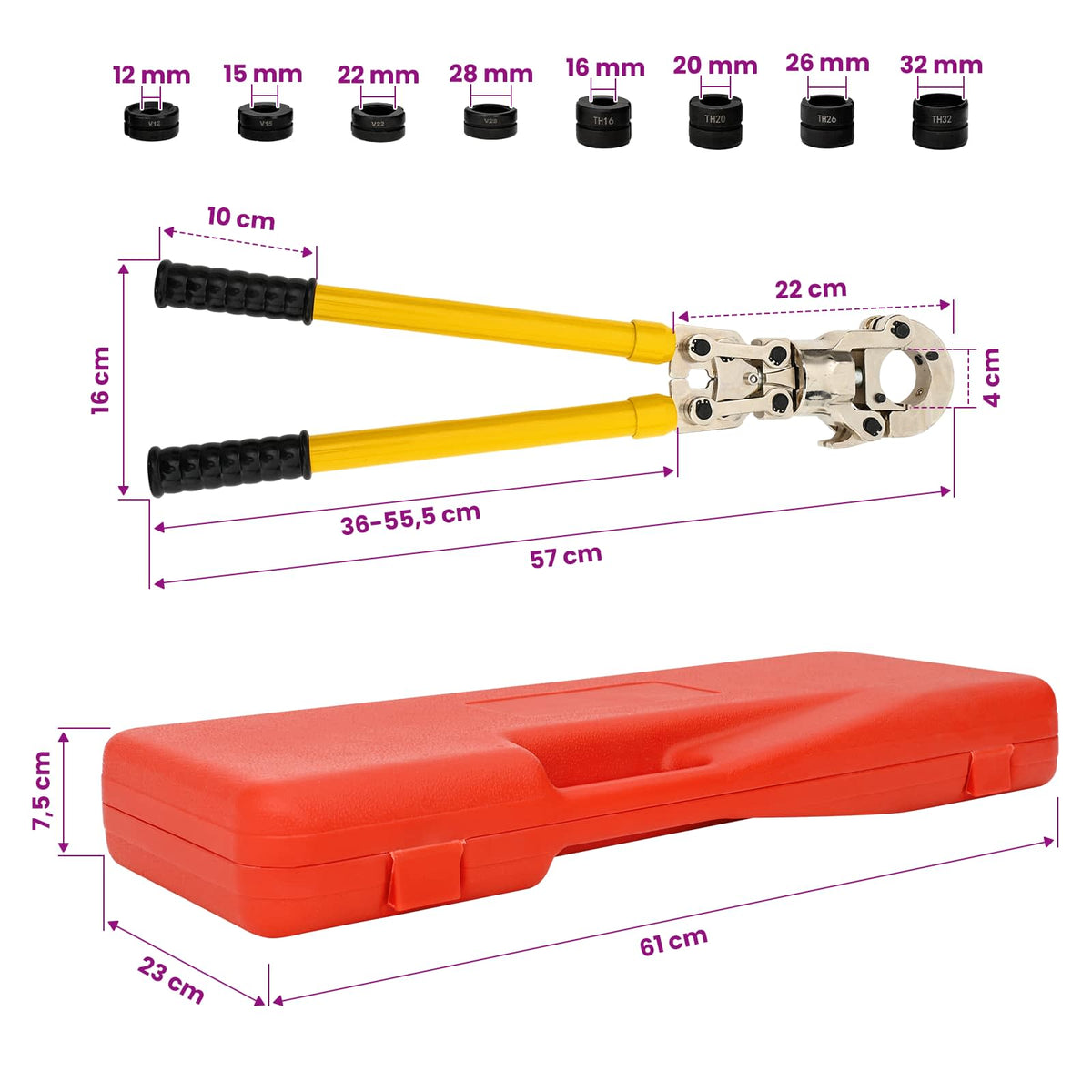 Hydraulic Pipe Crimping Tool 2 pcs 60 kN TH16-32 mm V12-28 mm