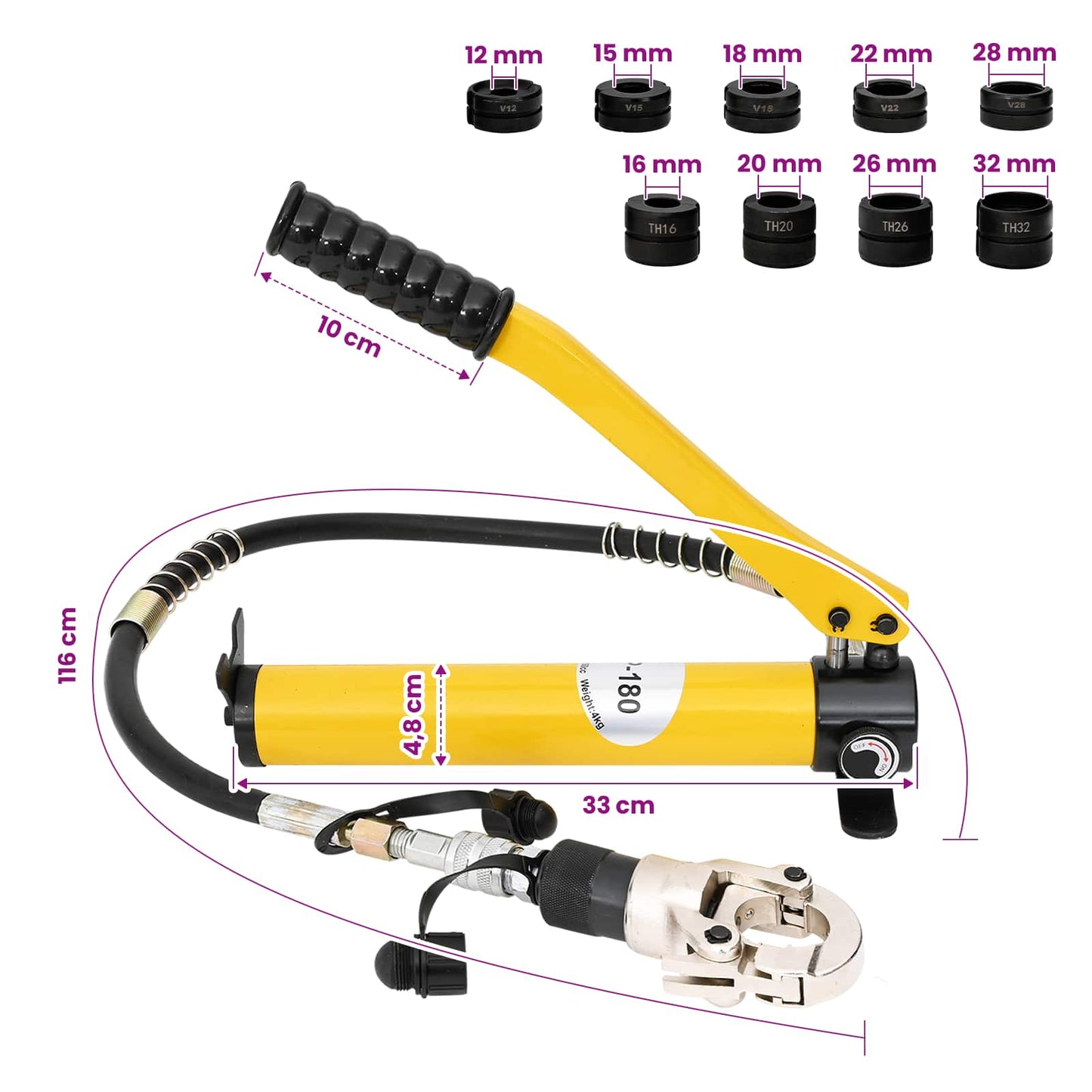 Hydraulic Pipe Crimping Tool 60 kN TH16-32 mm V12-28 mm Steel