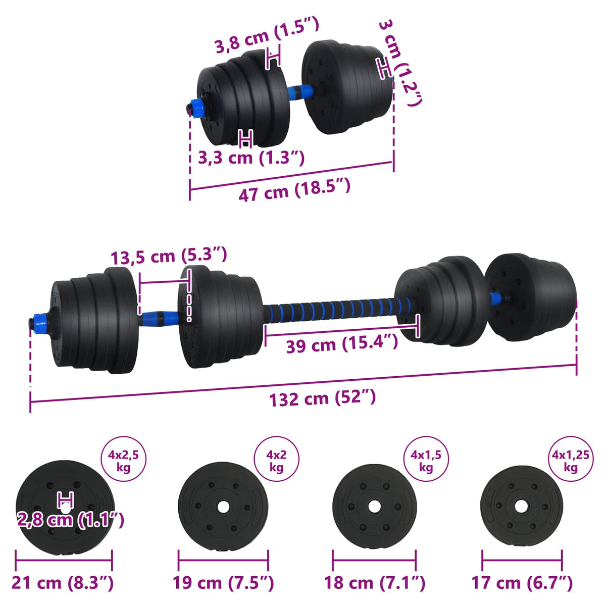 2-in-1 Dumbbell Set 40 kg Black and Blue Cement and Iron Sand