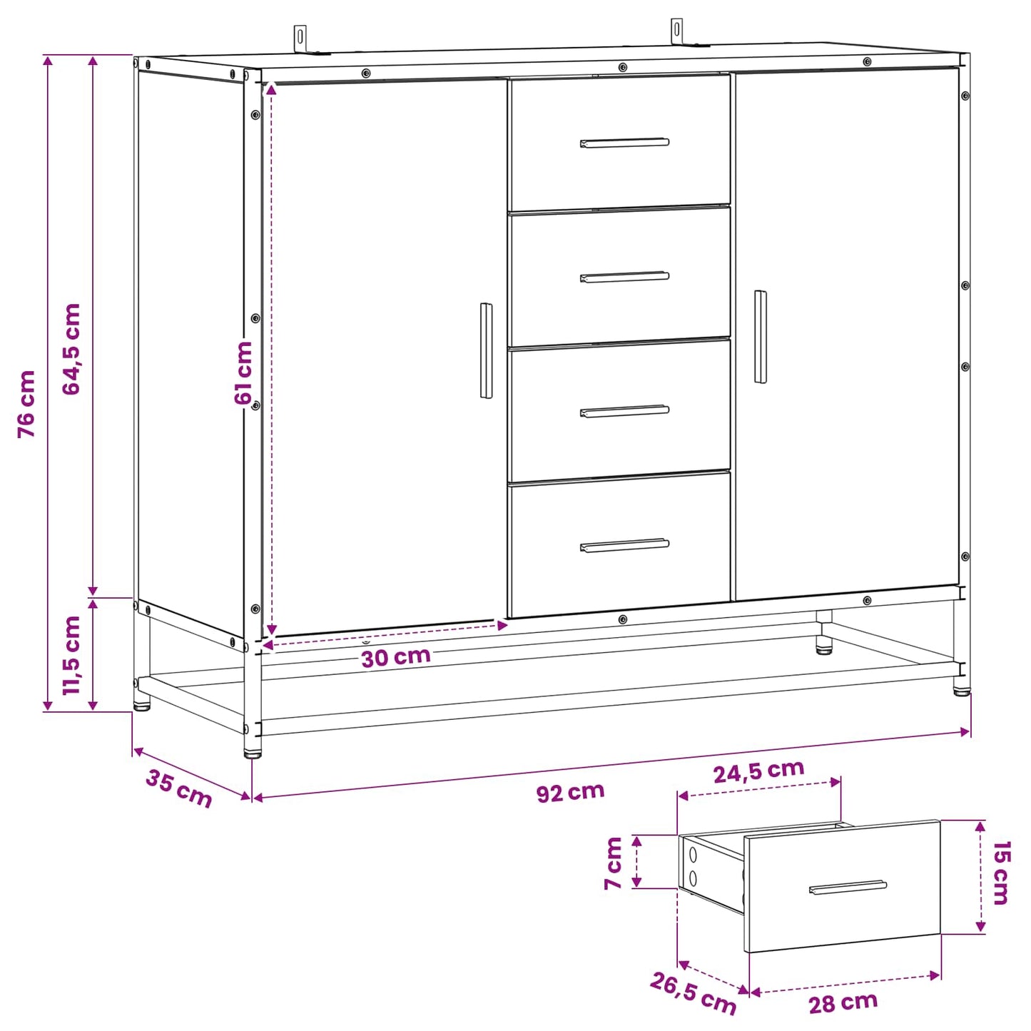 Sideboard Old Wood 92 x 35 x 76 cm Engineered Wood