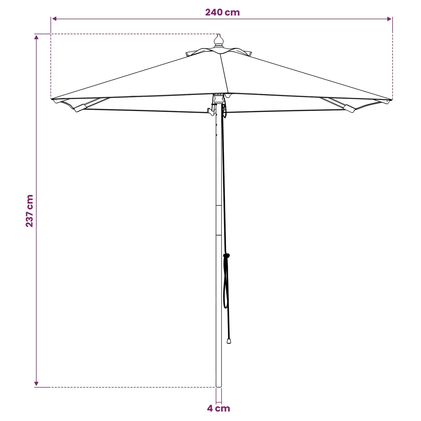 Garden Parasol Ø 240 x 237 cm Solid Eucalyptus Wood Cream White