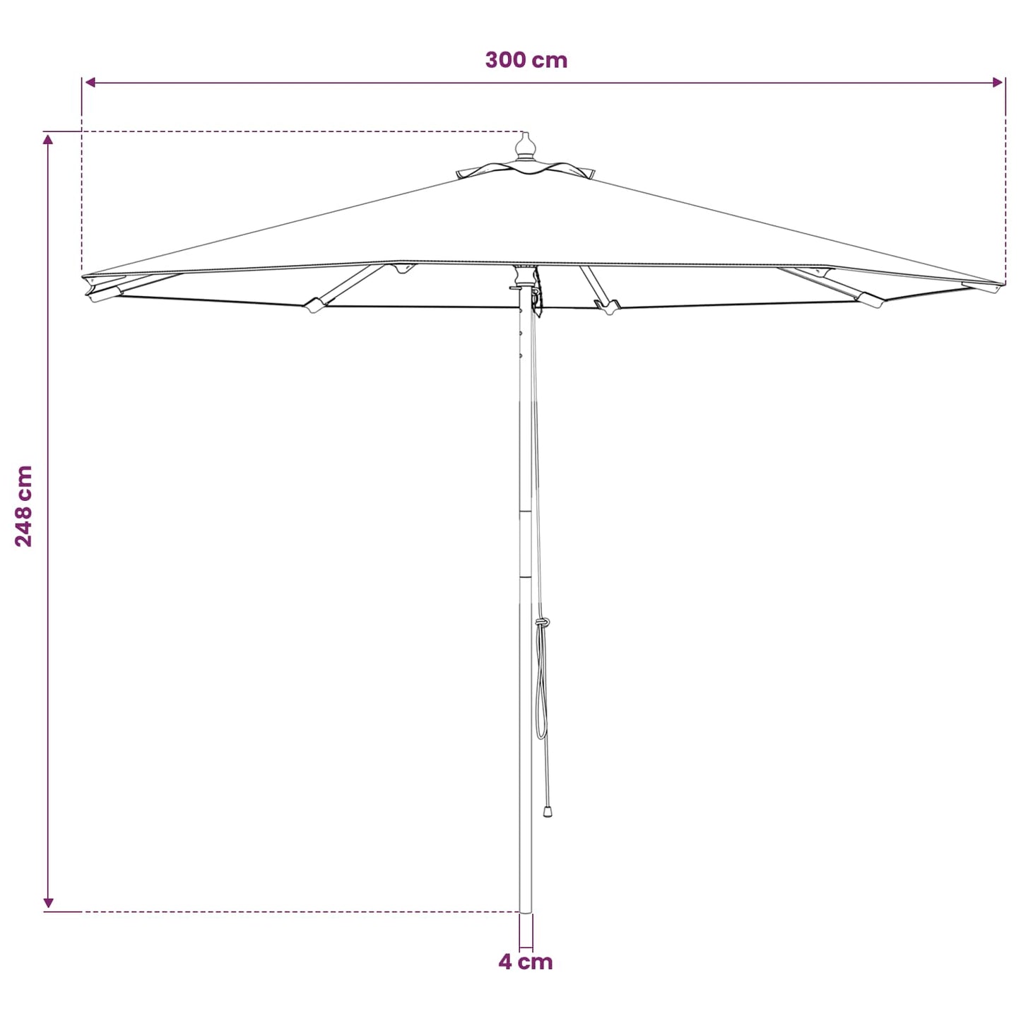 Garden Parasol Ø 300 x 248 cm Solid Eucalyptus Wood Cream White