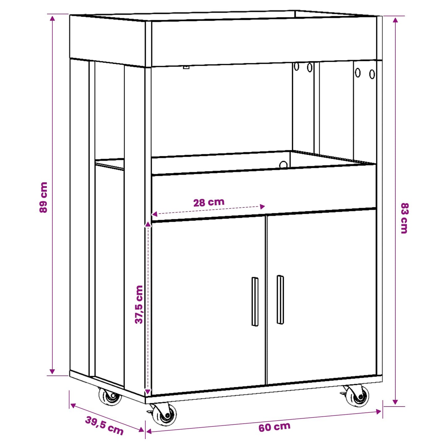 Bar Cart Artisan Oak 60 x 39.5 x 89 cm Engineered Wood