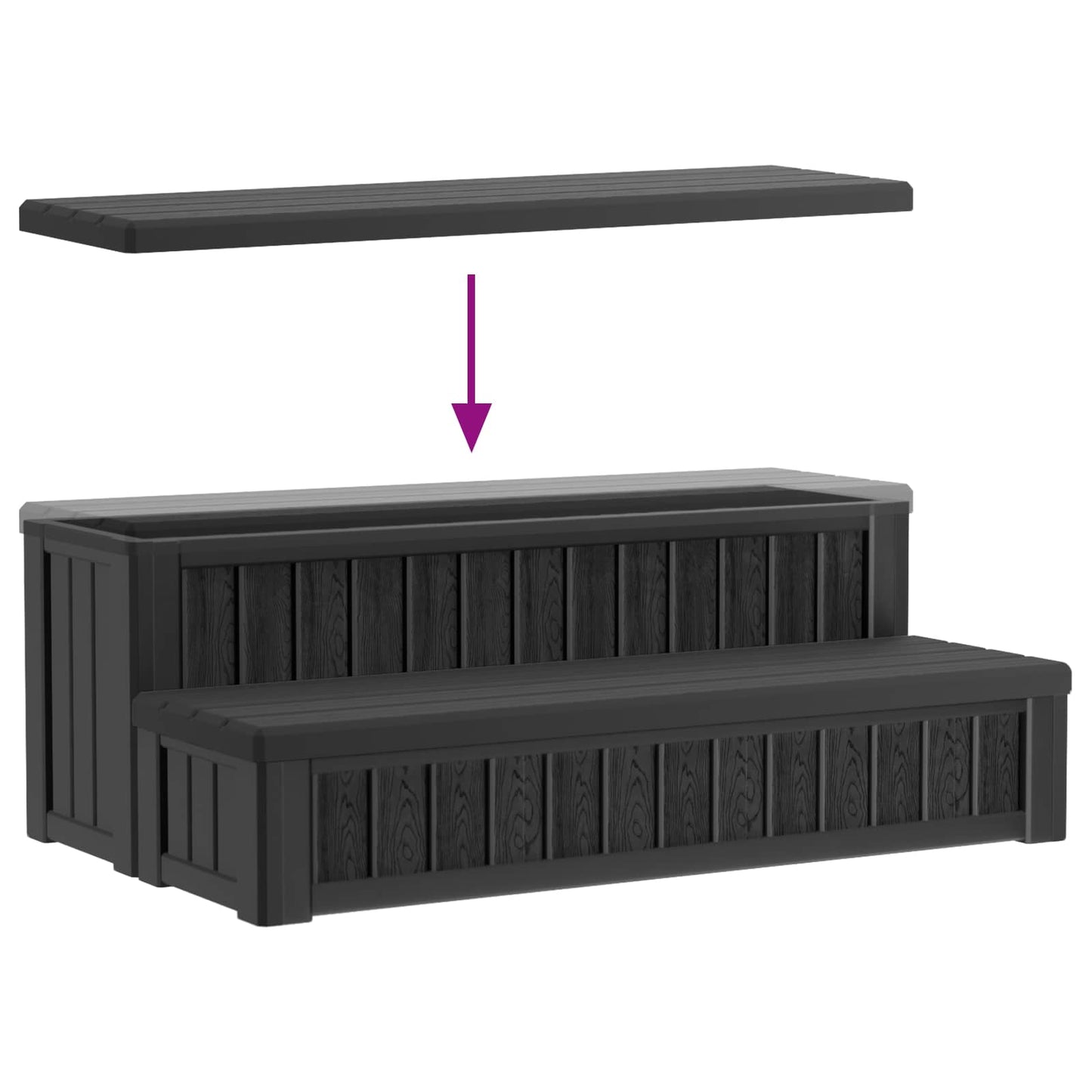 Hot Tub Step with Storage 2-Step Black 93 x 57 x 35 cm PP