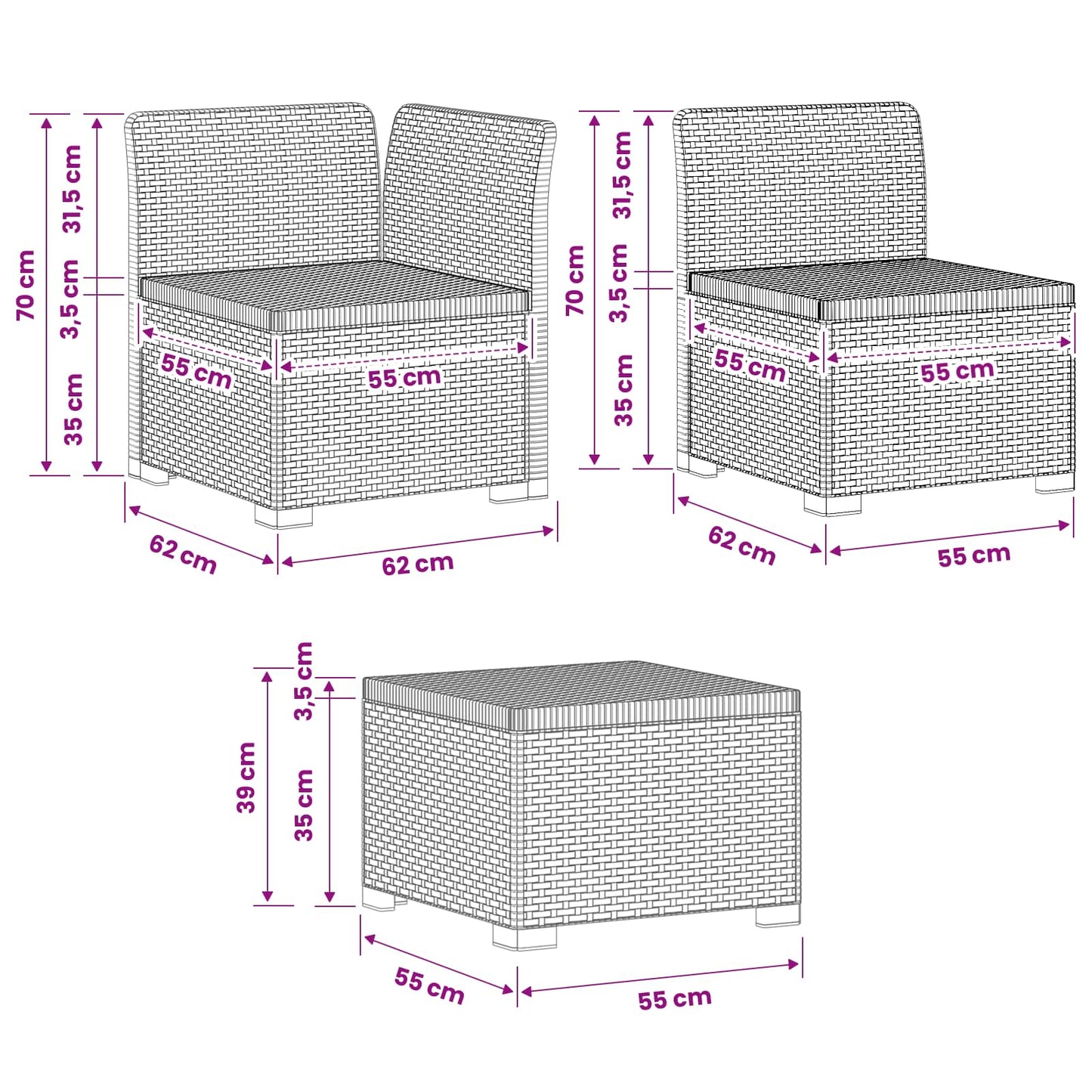 5-Seater Garden Sofa Rattan Look PP White