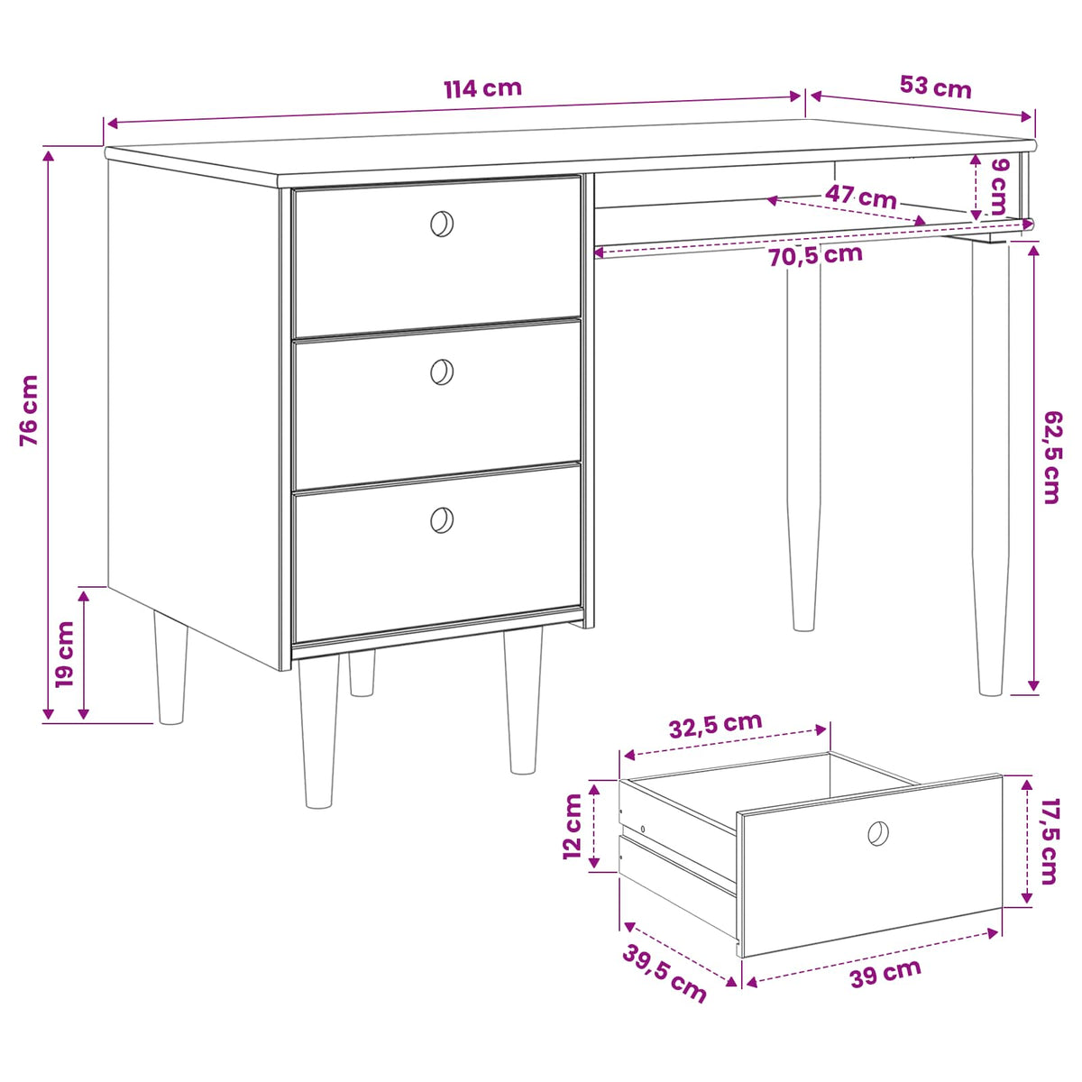 Desk BILBAO Dark Caramel 114 x 53 x 75 cm
