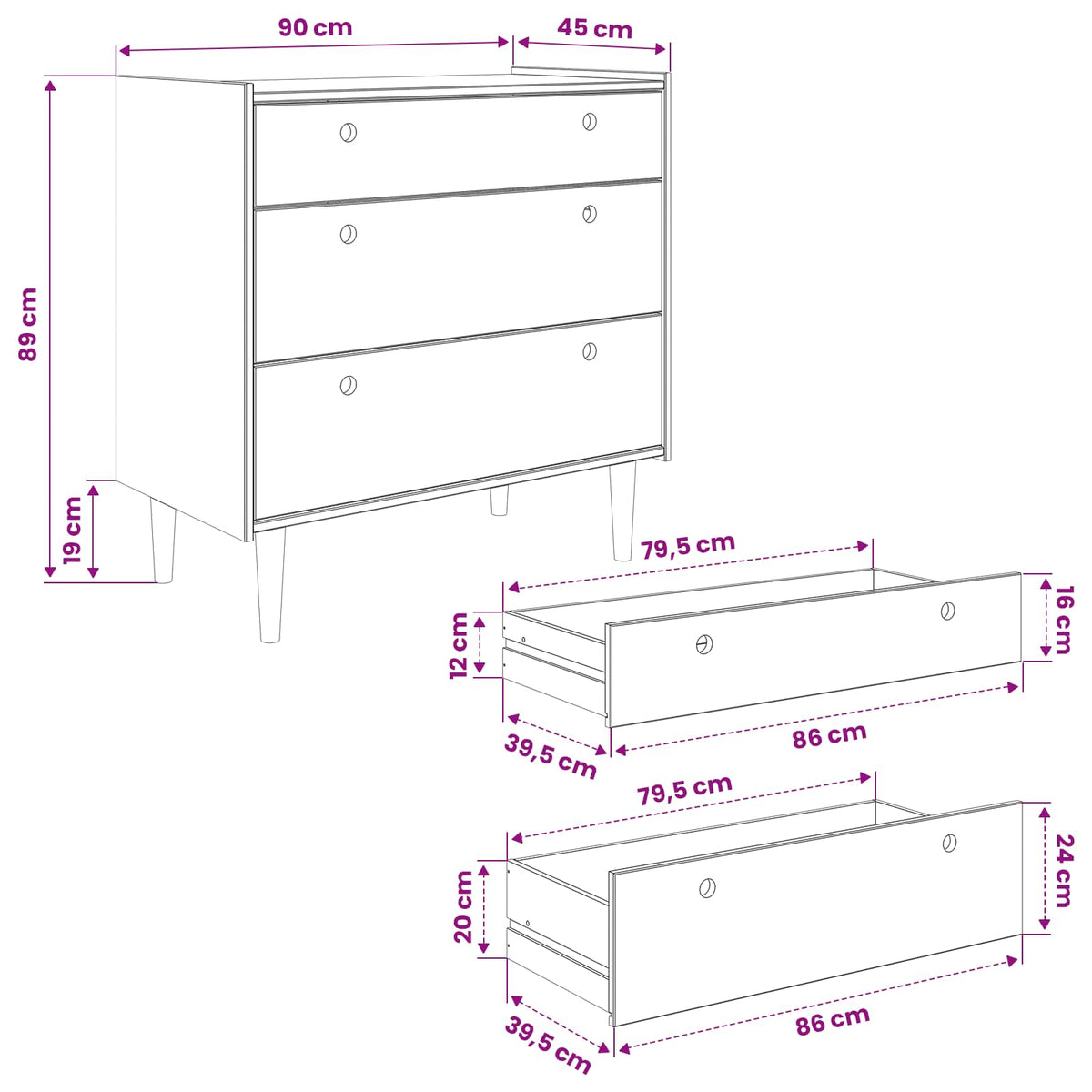 Chest of Drawers BILBAO Dark Caramel 90 x 45 x 89 cm
