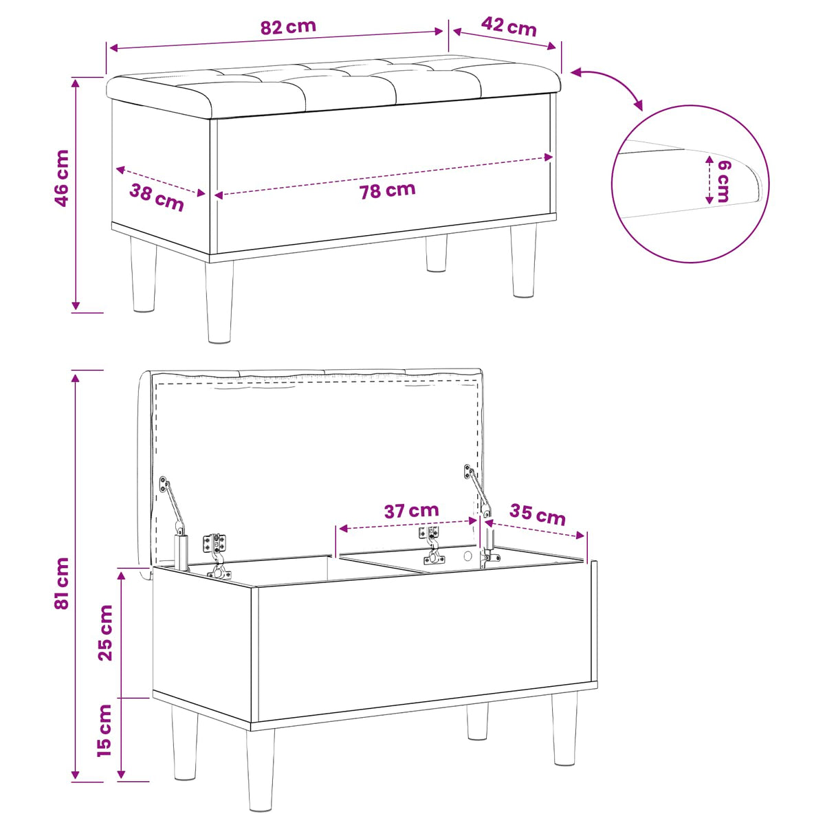 Storage Bench with Cushion Old Wood 82 x 42 x 46 cm