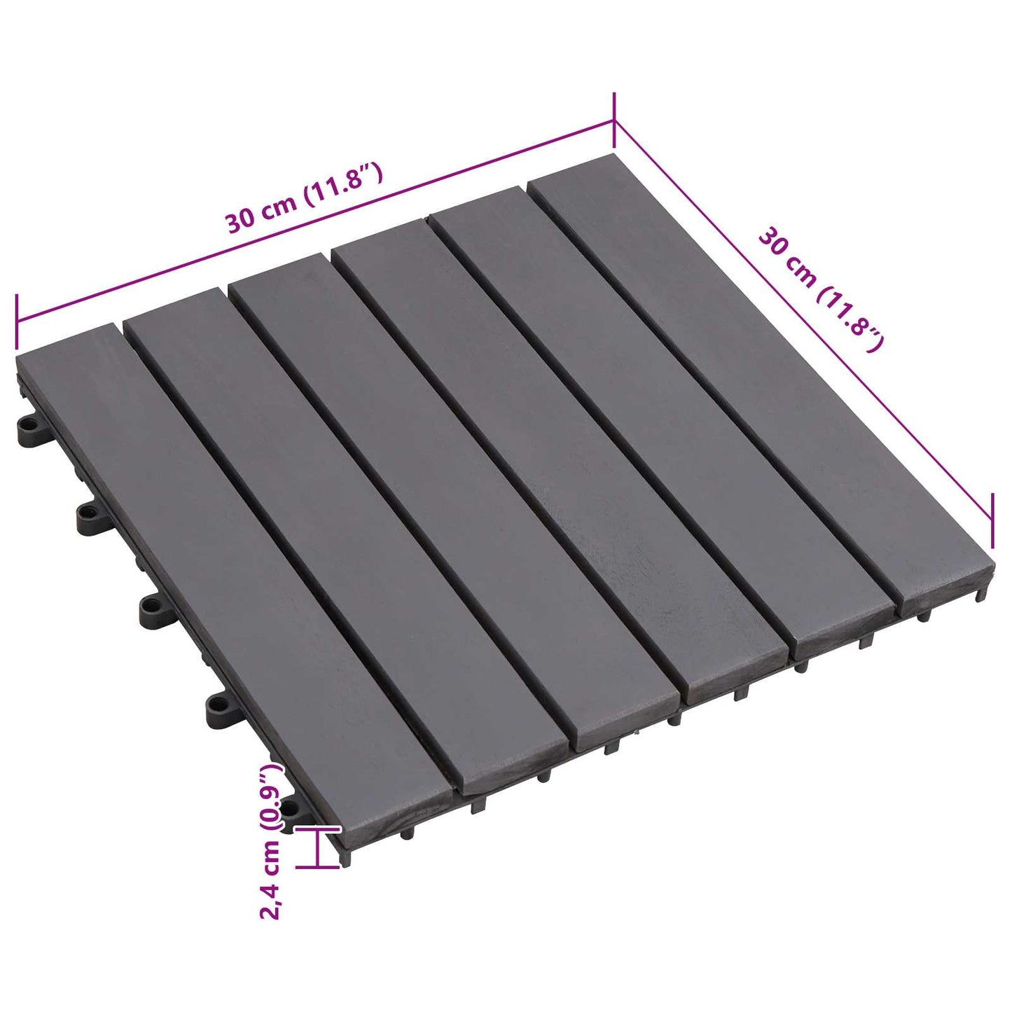 Decking Tile 20 pcs Grey 30 x 30 cm Acacia Hardwood