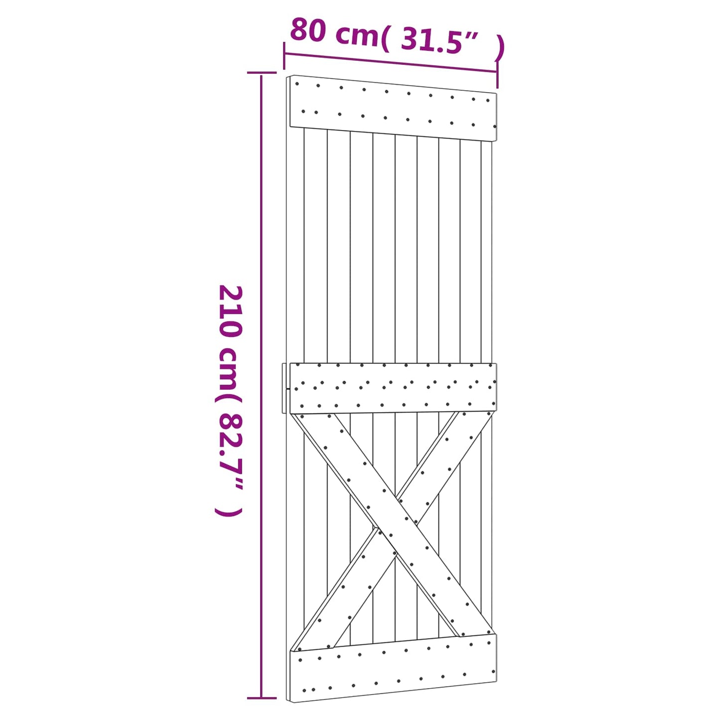 Sliding Door Natural and White 80 x 210 cm Solid Pine Wood