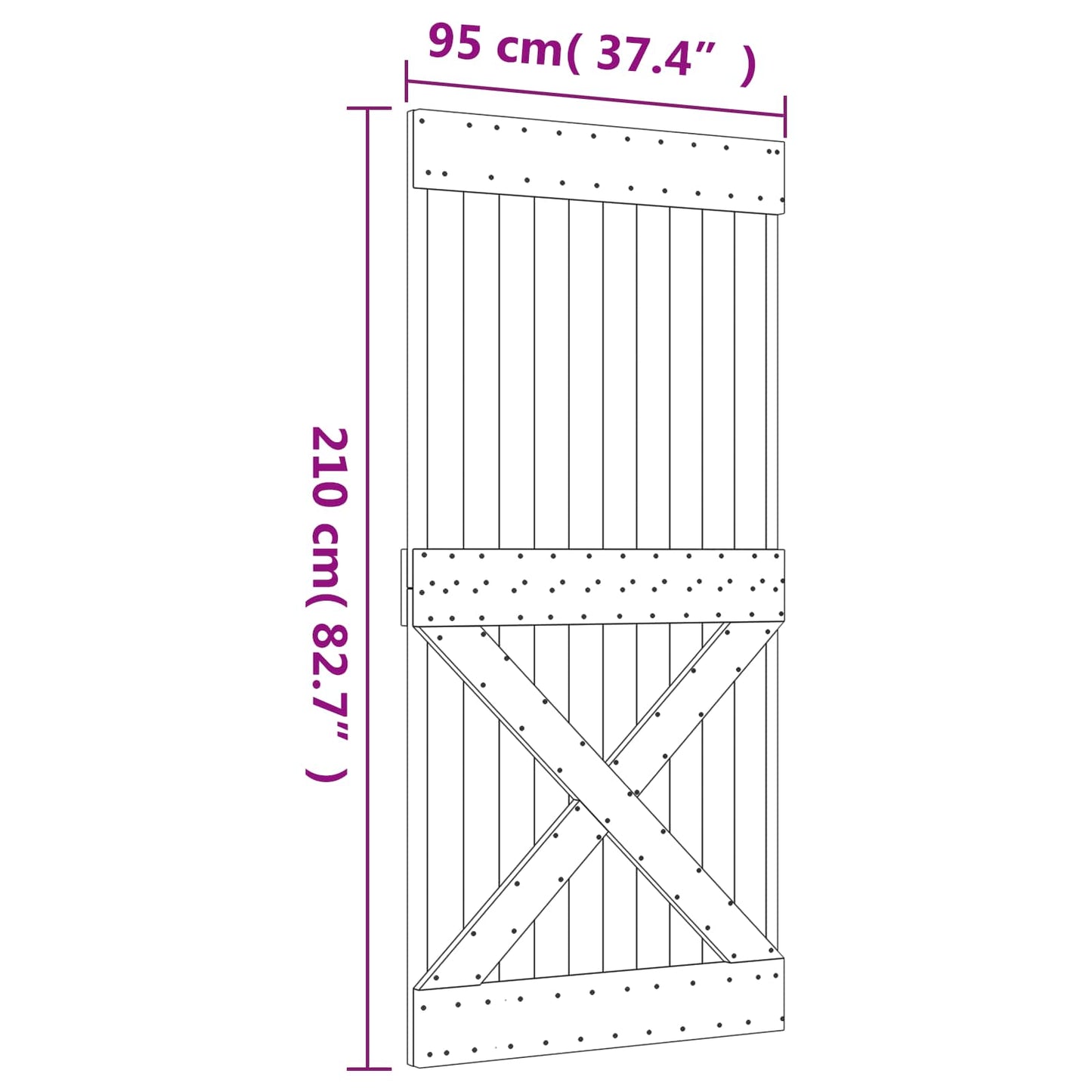 Sliding Door Natural and White 95 x 210 cm Solid Pine Wood