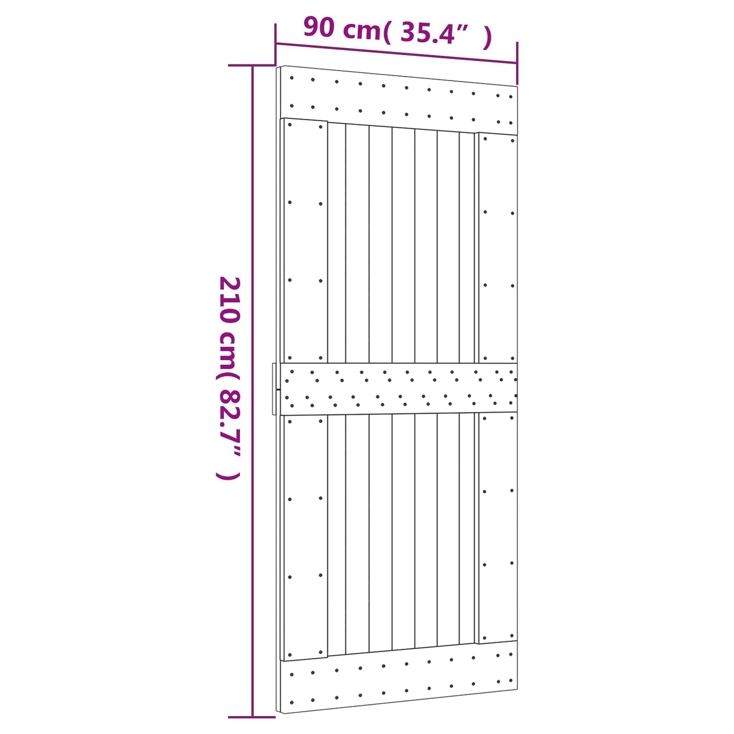 Sliding Door Natural and Black Solid Pine Wood (Untreated)