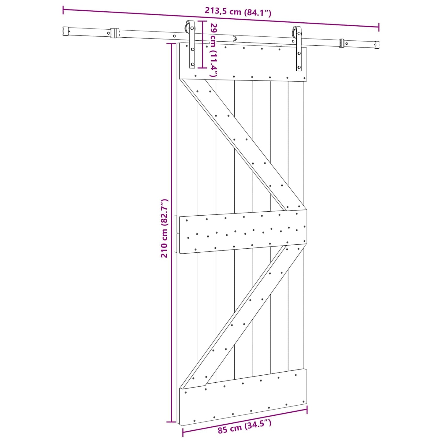 Sliding Door NARVIK Natural and Black 85 x 210 cm (213.5 cm)