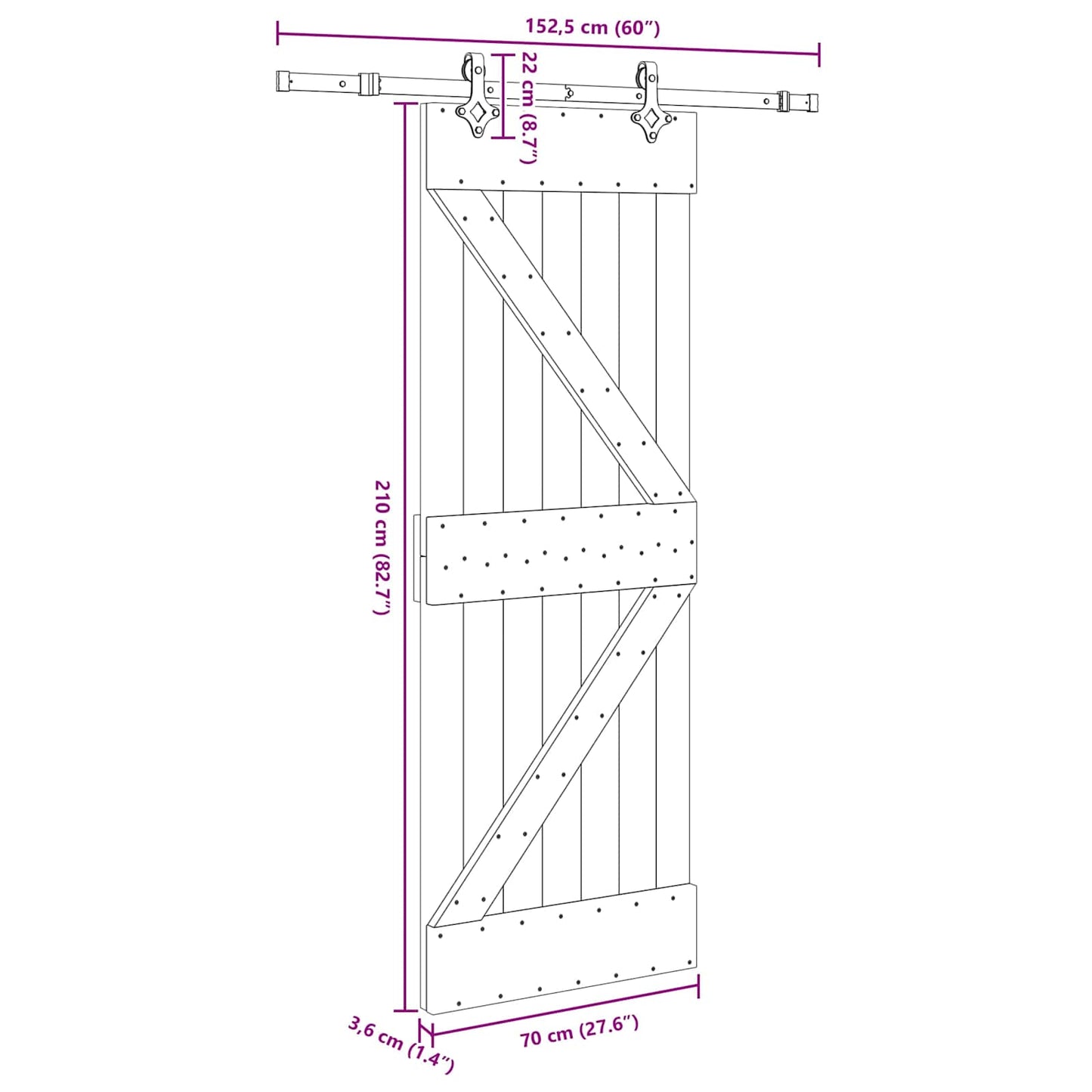 Sliding Door NARVIK Natural and Black 70 x 210 cm (152.5 cm)
