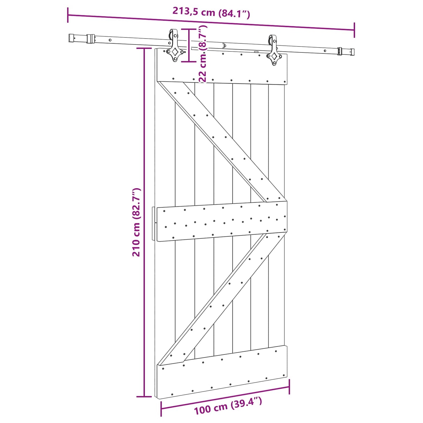 Sliding Door NARVIK Natural and Black 100 x 210 cm (213.5 cm)