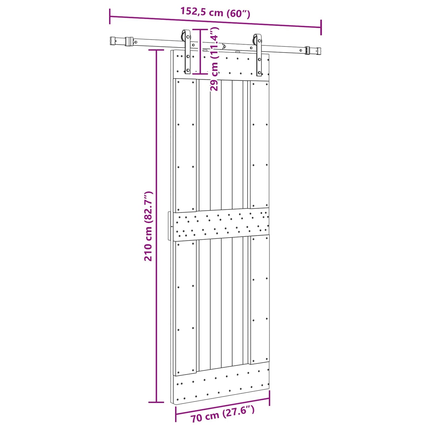 Sliding Door NARVIK Natural and Black 70 x 210 cm (152.5 cm)