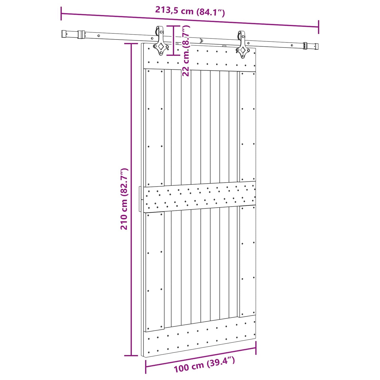 Sliding Door NARVIK Natural and Black 100 x 210 cm (213.5 cm)