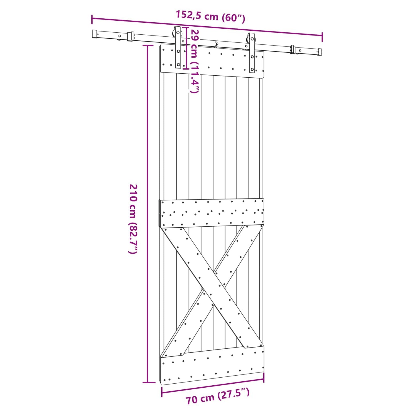 Sliding Door NARVIK Natural and Black 70 x 210 cm (152.5 cm)