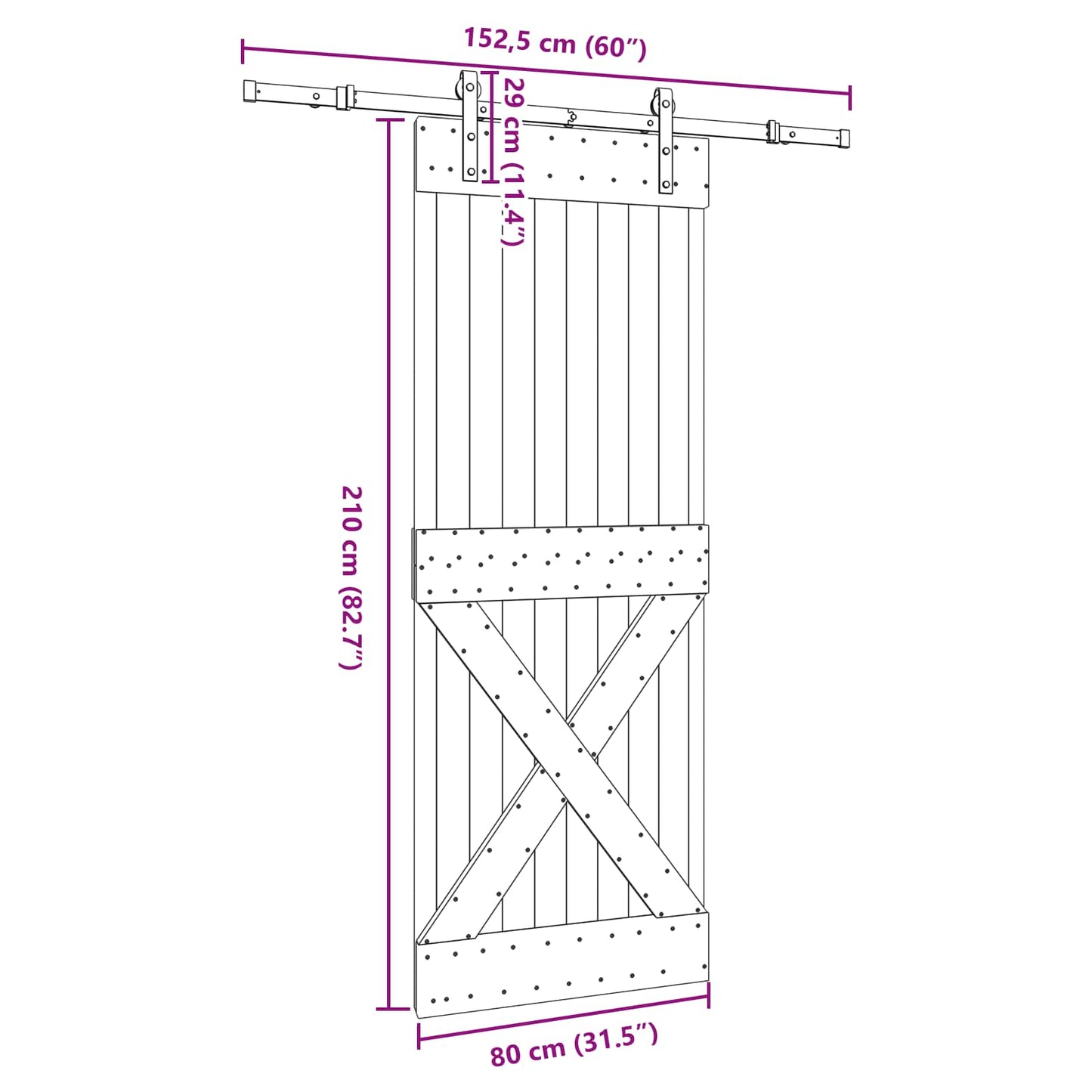 Sliding Door NARVIK Natural and Black 80 x 210 cm (152.5 cm)