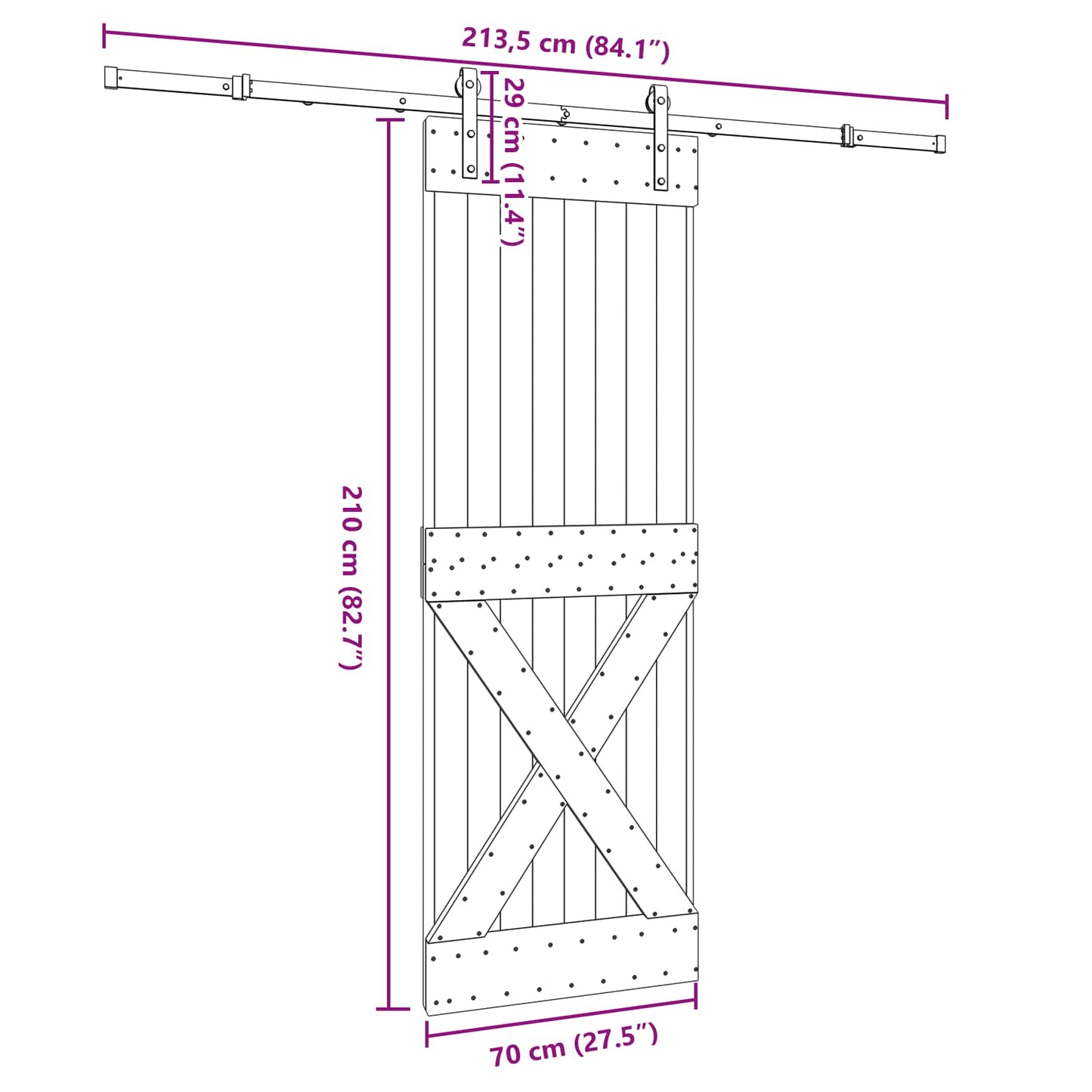 Sliding Door NARVIK Natural and Black 70 x 210 cm (213.5 cm)