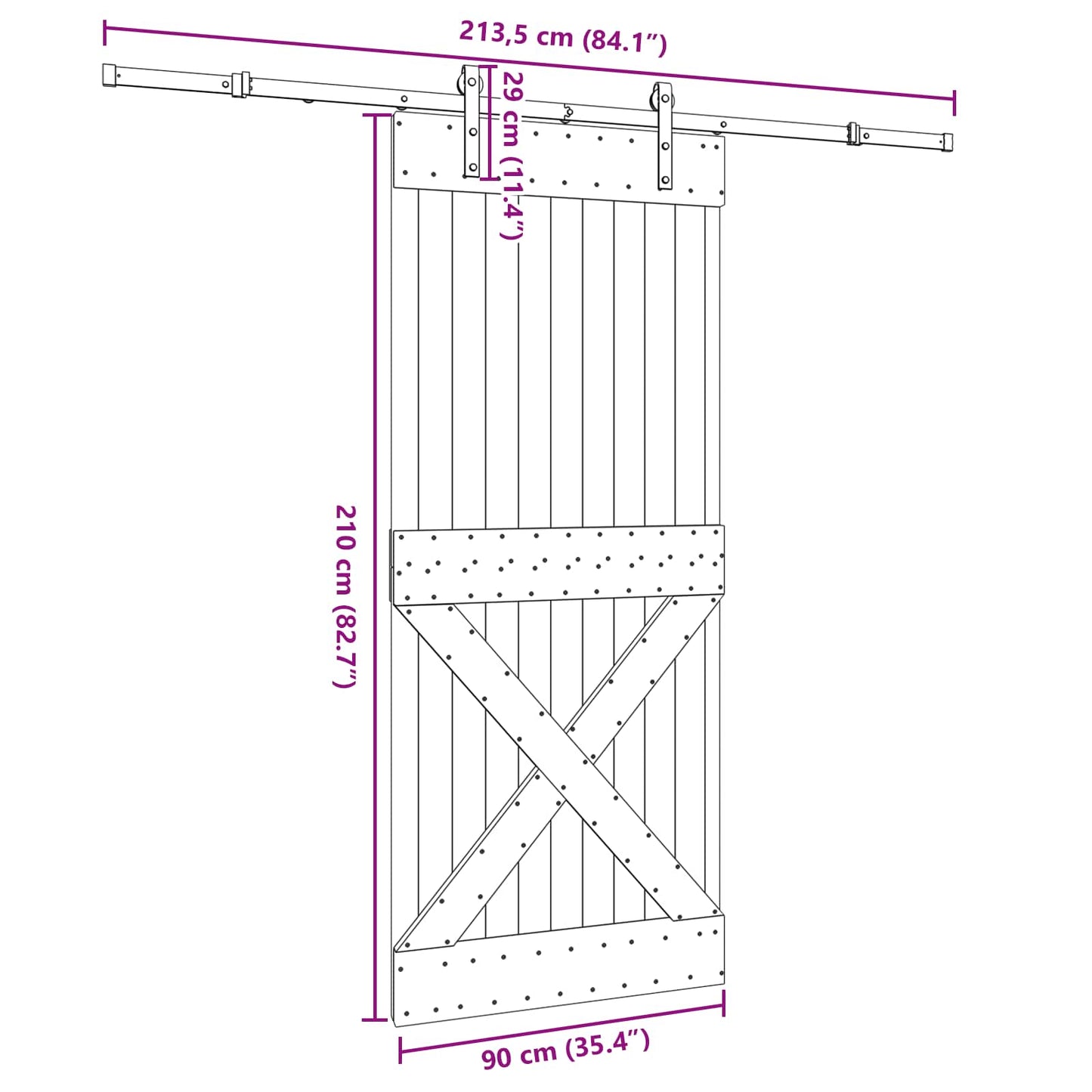 Sliding Door NARVIK Natural and Black 90 x 210 cm (213.5 cm)