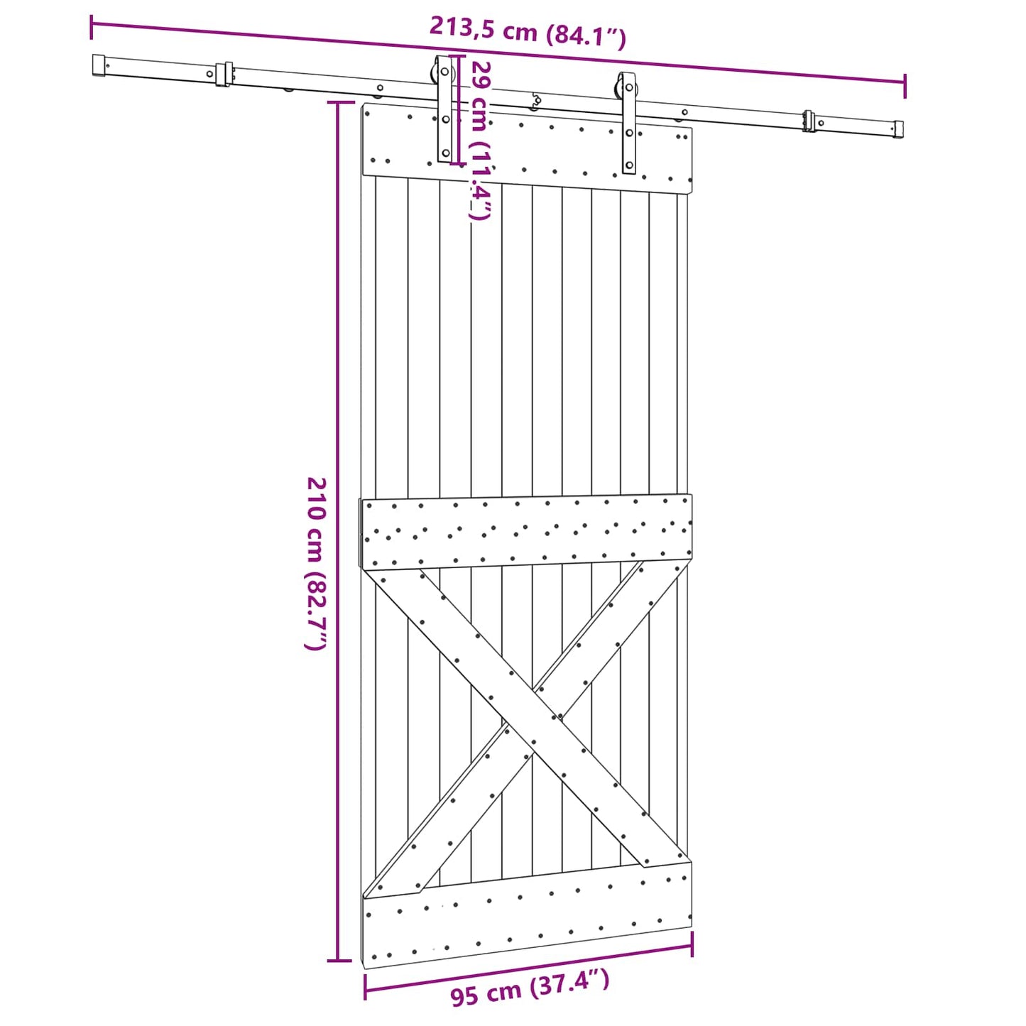Sliding Door NARVIK Natural and Black 95 x 210 cm (213.5 cm)