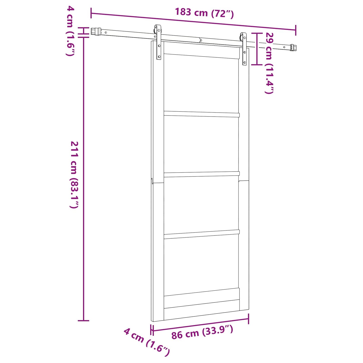 Sliding Door Natural and Black 86 x 211 cm Solid Pine Wood
