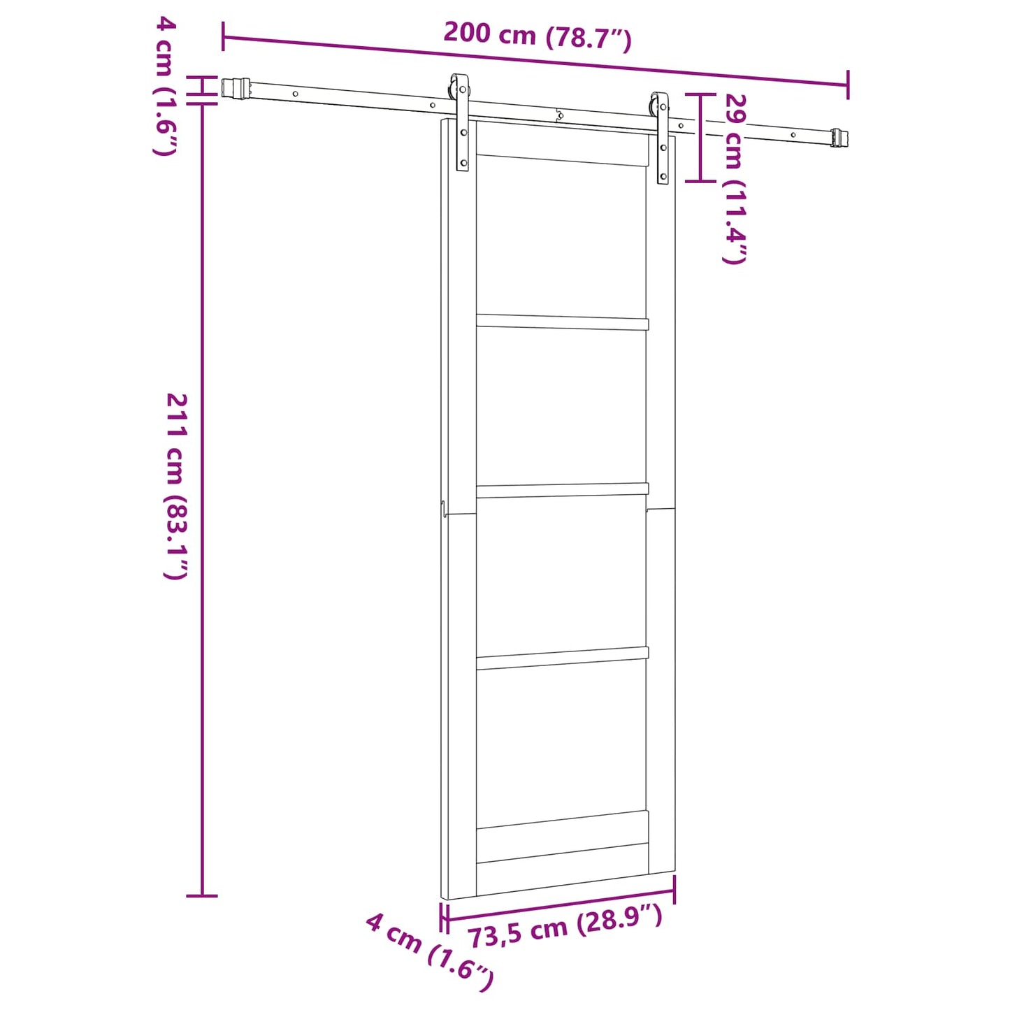 Sliding Door Natural and Black 73.5 x 211 cm Solid Pine Wood