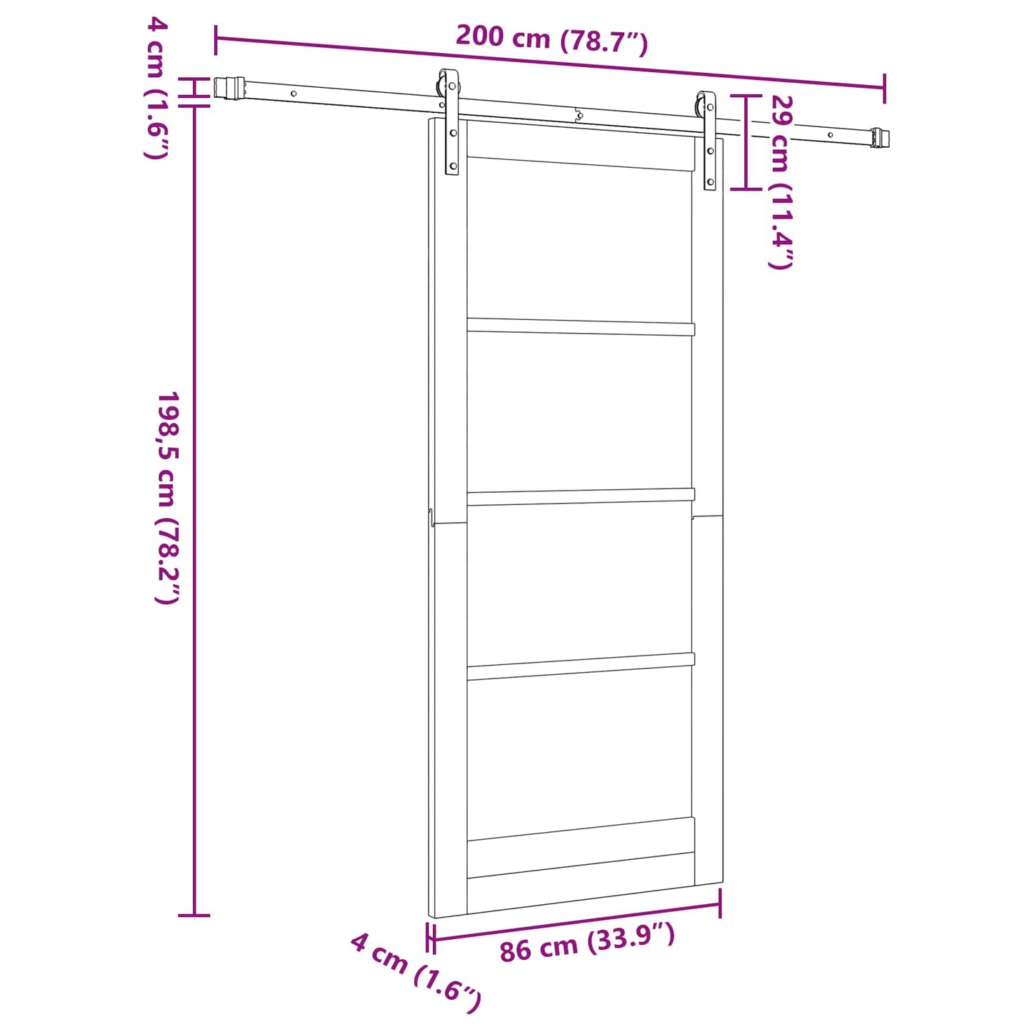 Sliding Door Natural and Black 86 x 198.5 cm Solid Pine Wood