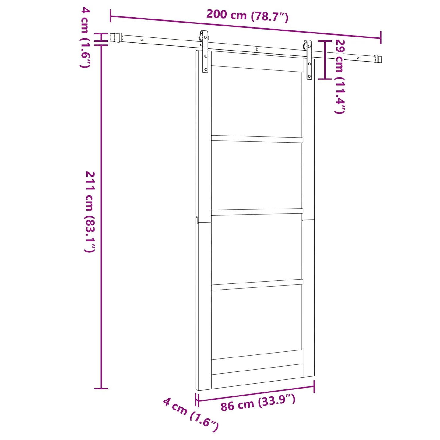 Sliding Door Natural and Black 86 x 211 cm Solid Pine Wood