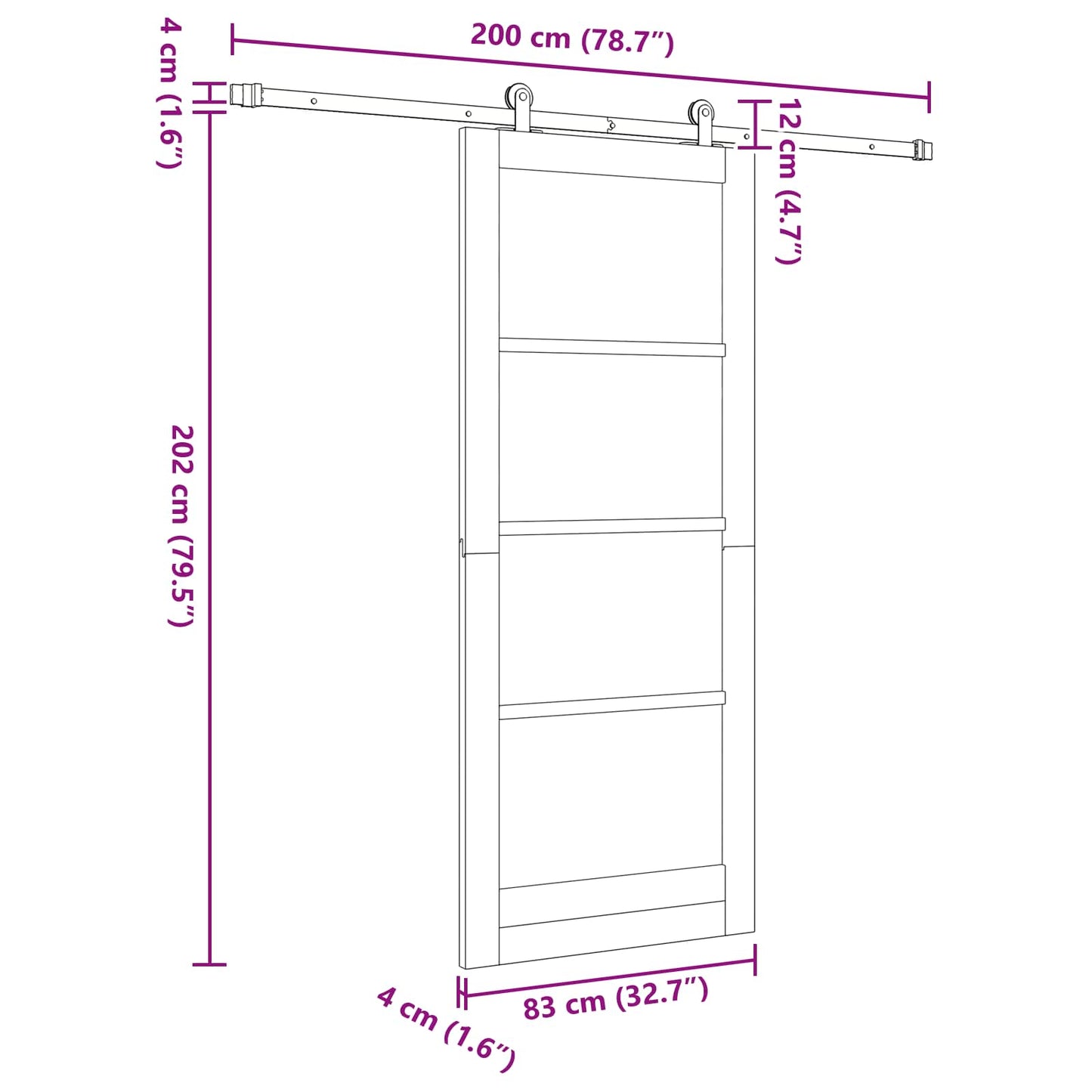Sliding Door White 83 x 202 cm Solid Pine Wood
