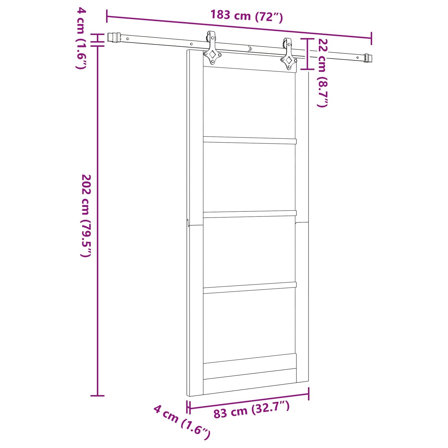 Sliding Door White and Black 83 x 202 cm Solid Pine Wood