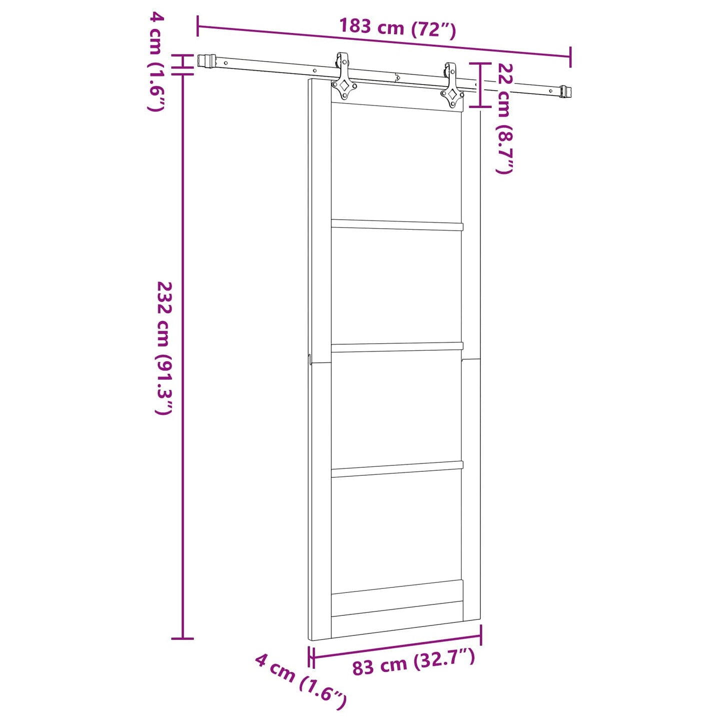 Sliding Door White and Black 83 x 232 cm Solid Pine Wood