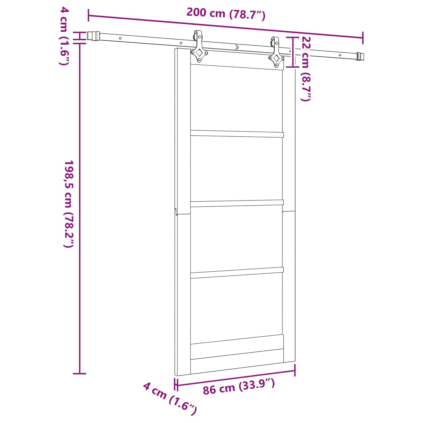 Sliding Door Natural and Black 86 x 198.5 cm Solid Pine Wood
