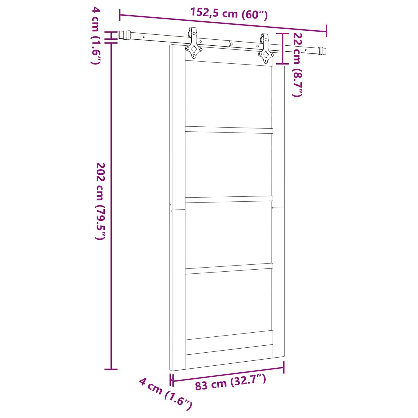 Sliding Door ORKDAL White 83 x 202 cm Solid Pine Wood