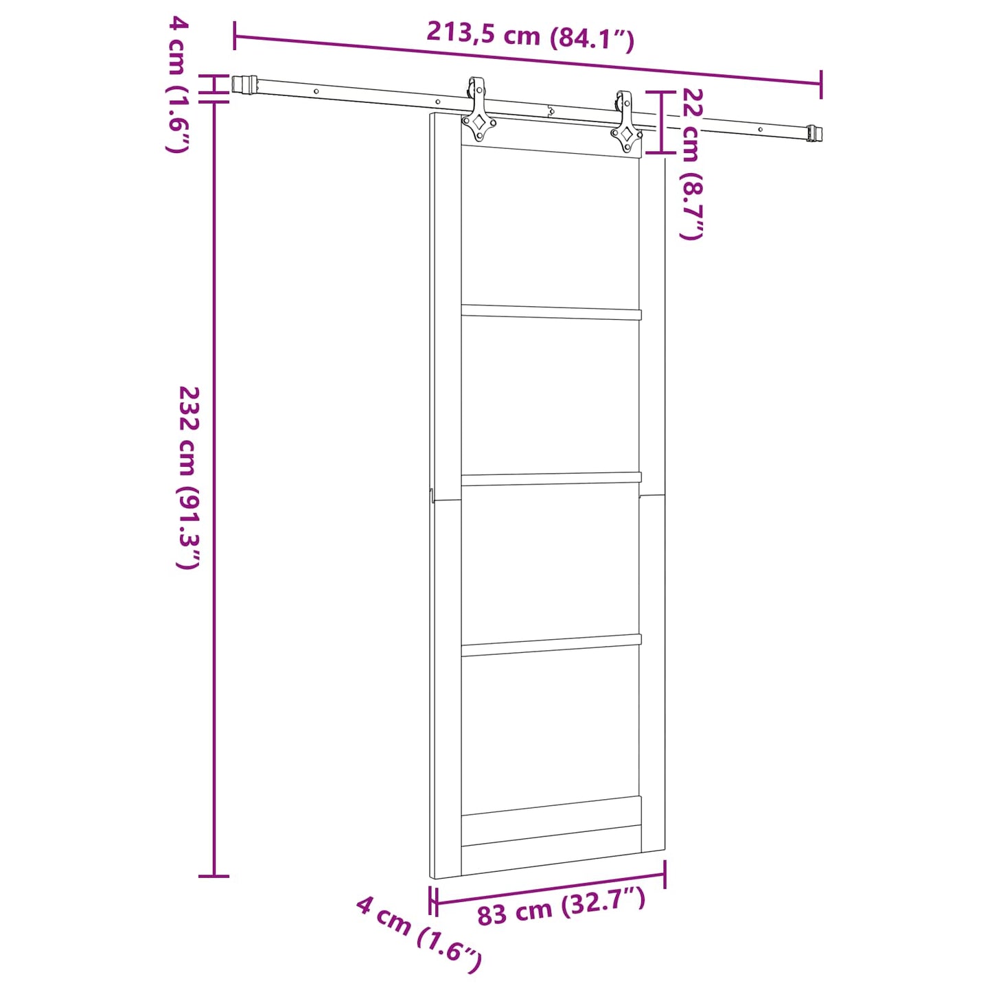 Sliding Door ORKDAL White 83 x 232 cm Solid Pine Wood