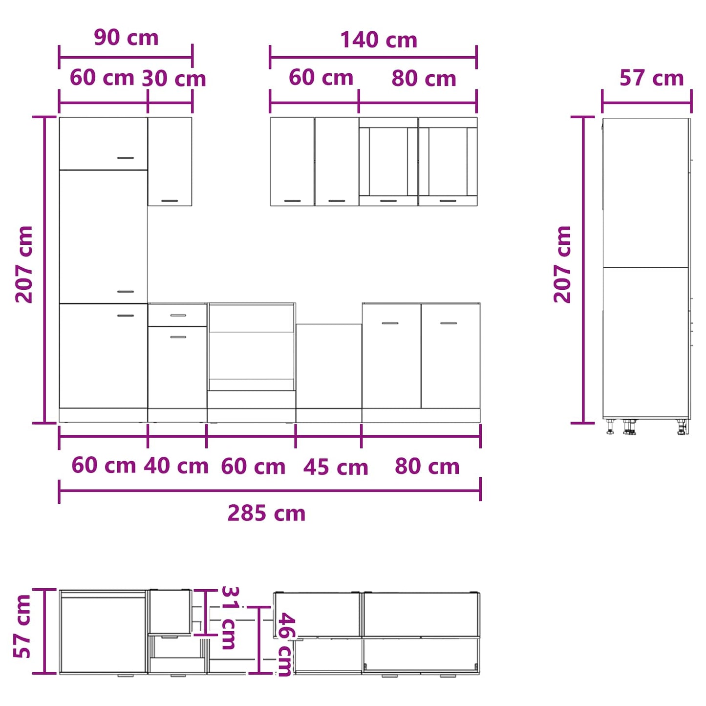 Kitchen Unit Lyon 8 pcs Concrete Grey Engineered Wood