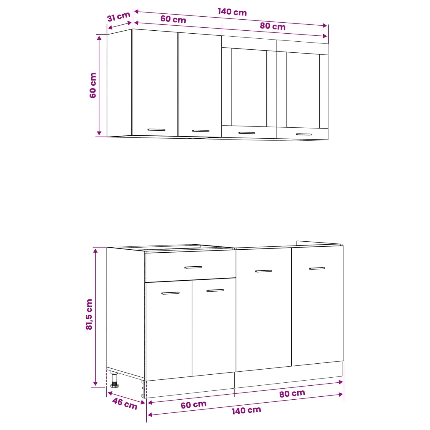 Kitchen Unit LYON 4 pcs Black Oak Engineered Wood