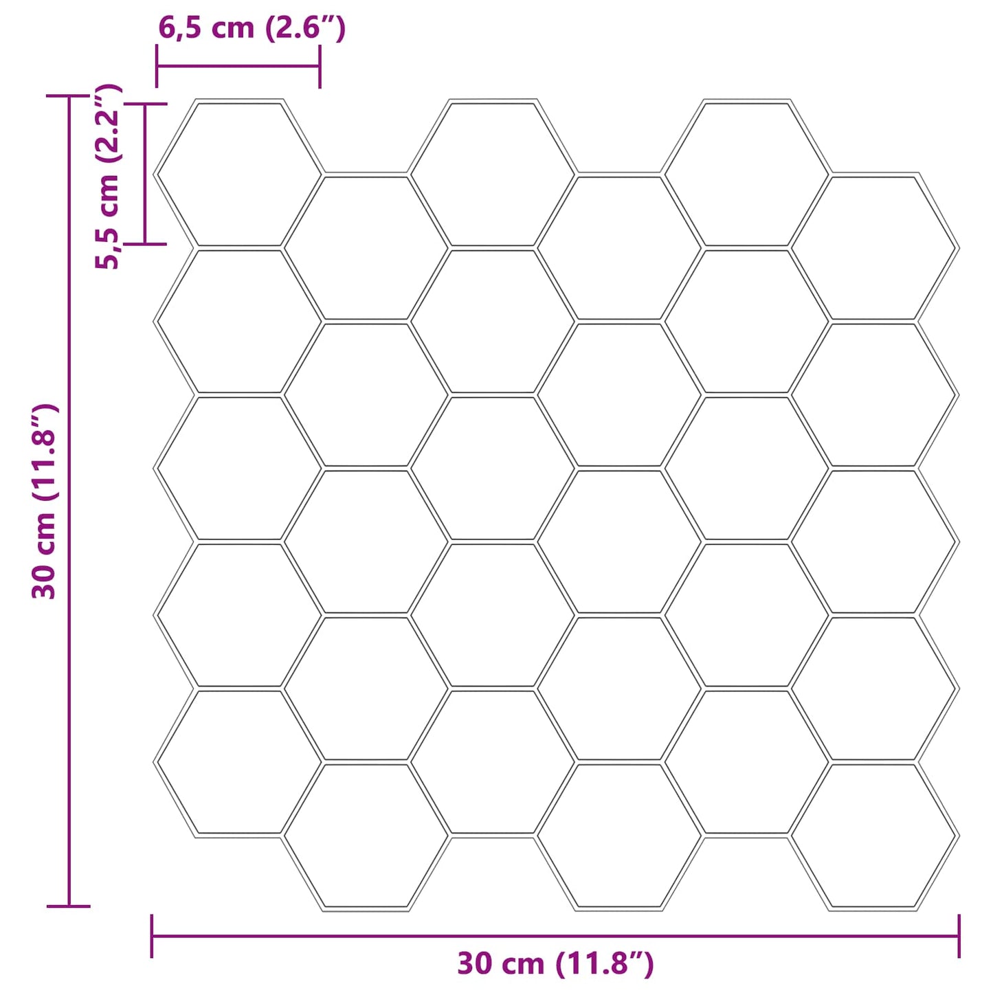 Hexagon Tile 20 pcs Black 30 x 30 cm Polyurethane and PET