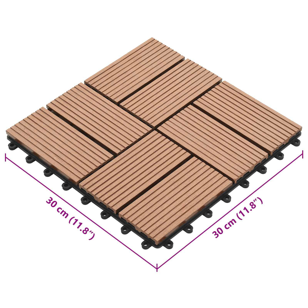 Decking Tile 11 pcs Brown 30 x 30 cm WPC