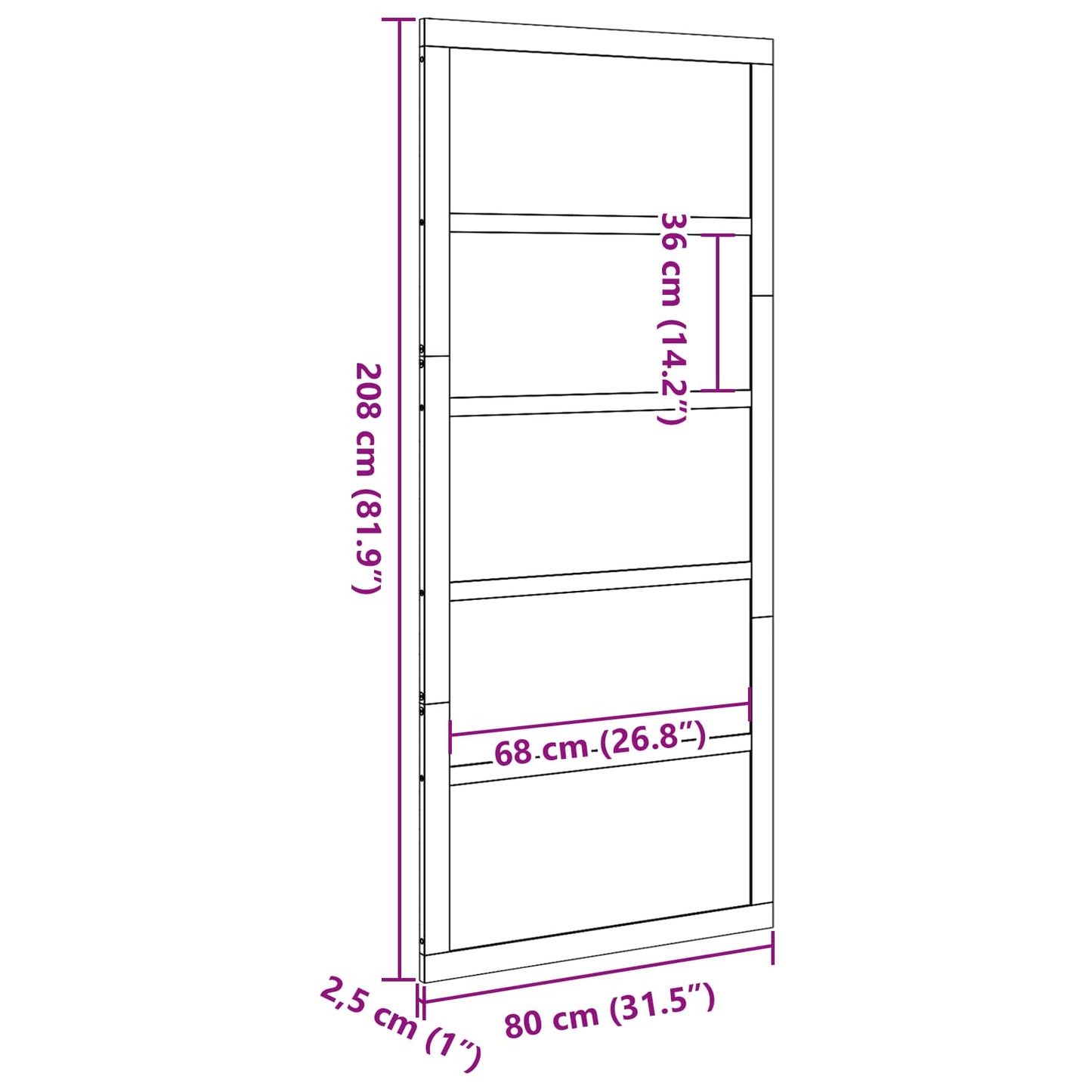 Barn Door Wax Brown 80 x 2.5 x 208 cm Solid Pine Wood