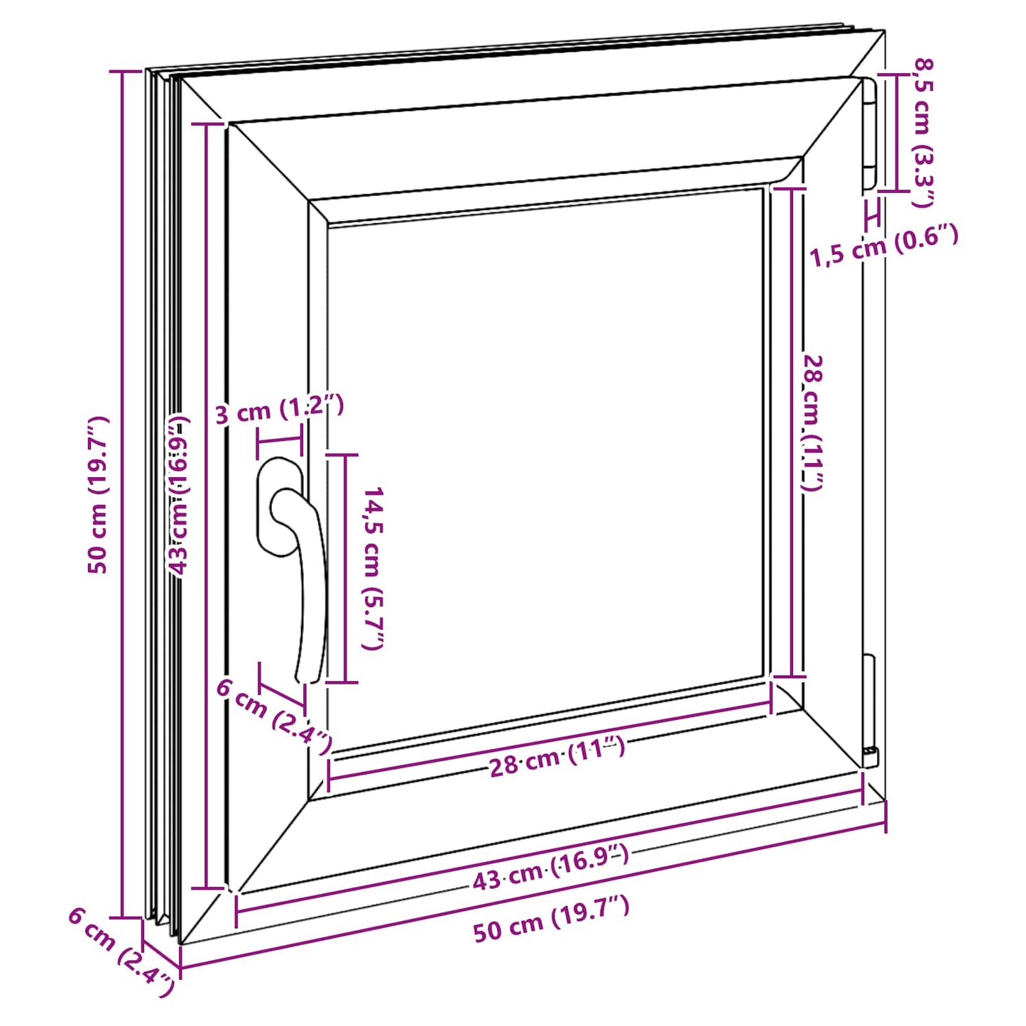 Basement Window RISOR 50 x 50 cm PVC and Glass Anthracite
