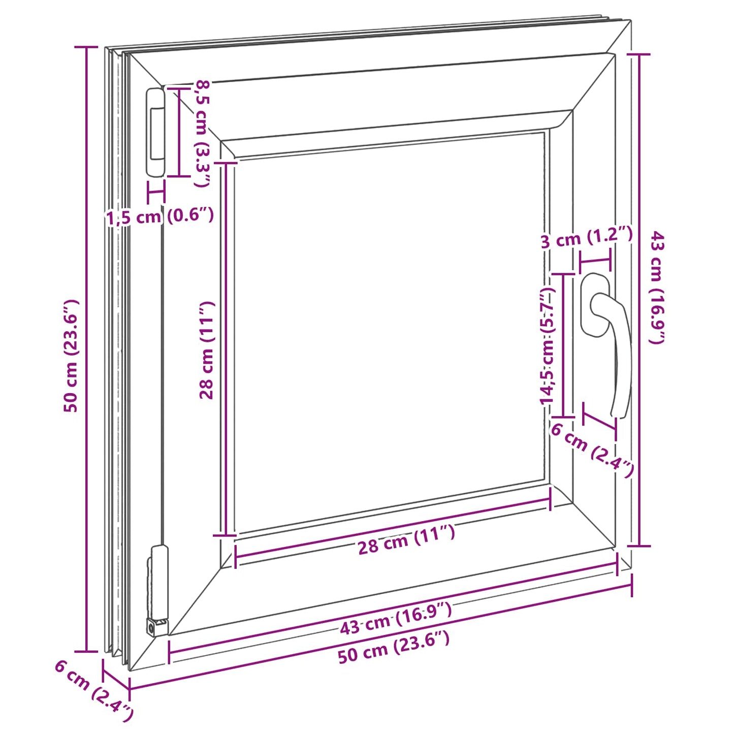 Basement Window RISOR 50 x 50 cm PVC and Glass Anthracite