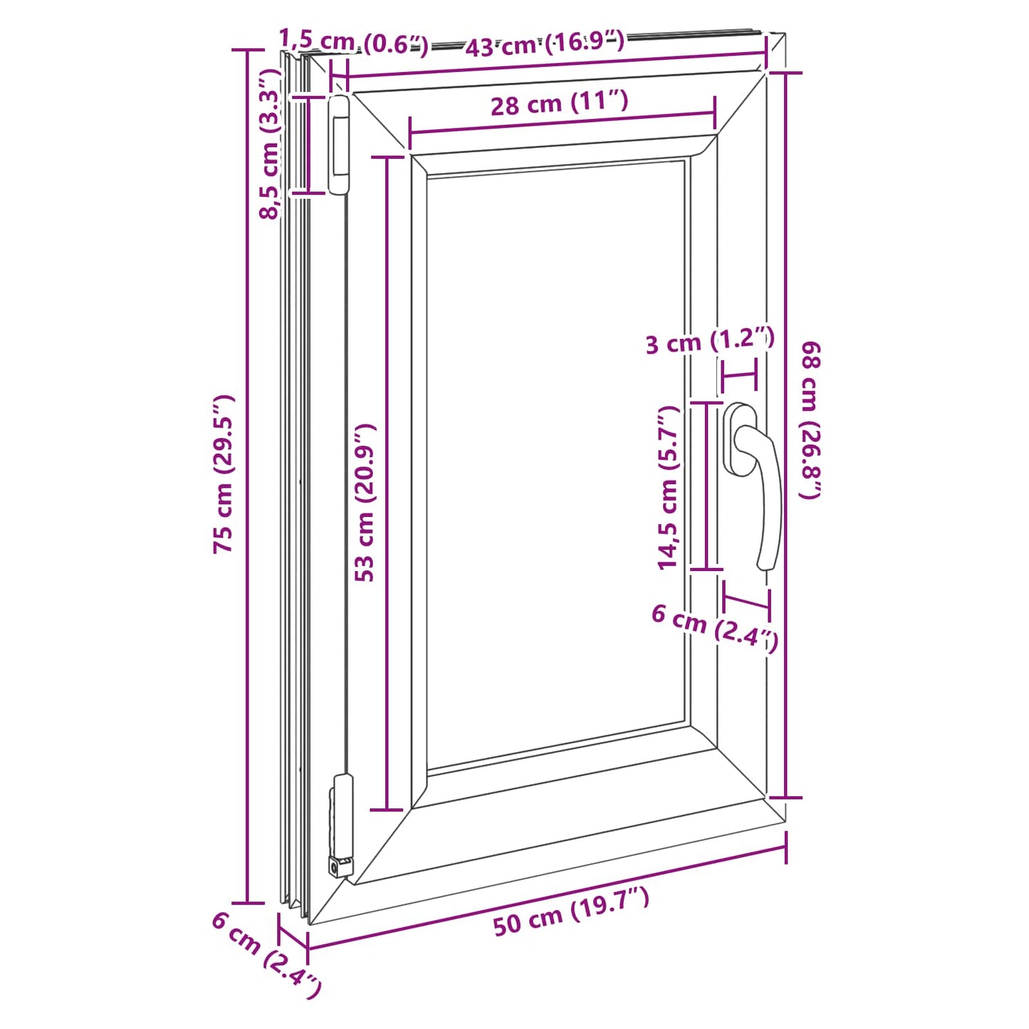 Basement Window RISOR 50 x 75 cm PVC and Glass Anthracite