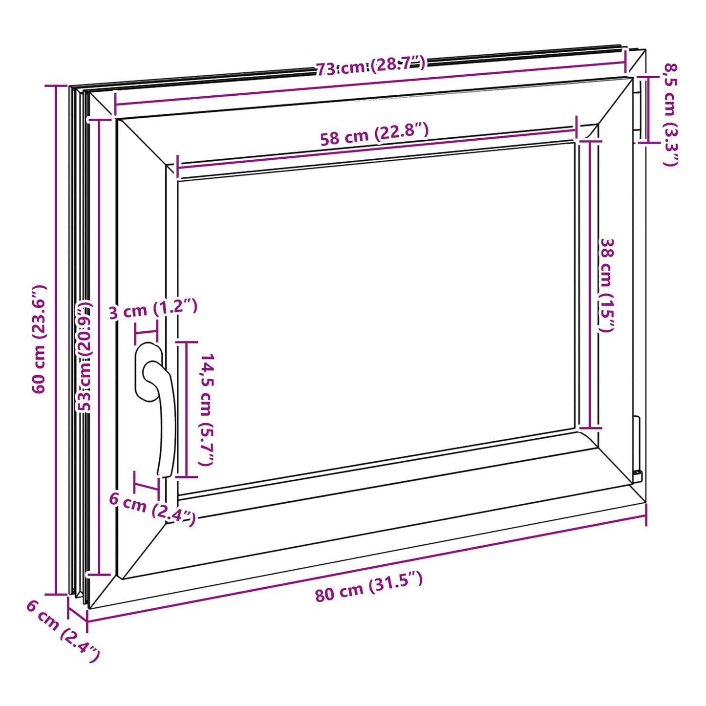 Basement Window RISOR 80 x 50 cm PVC and Glass Anthracite
